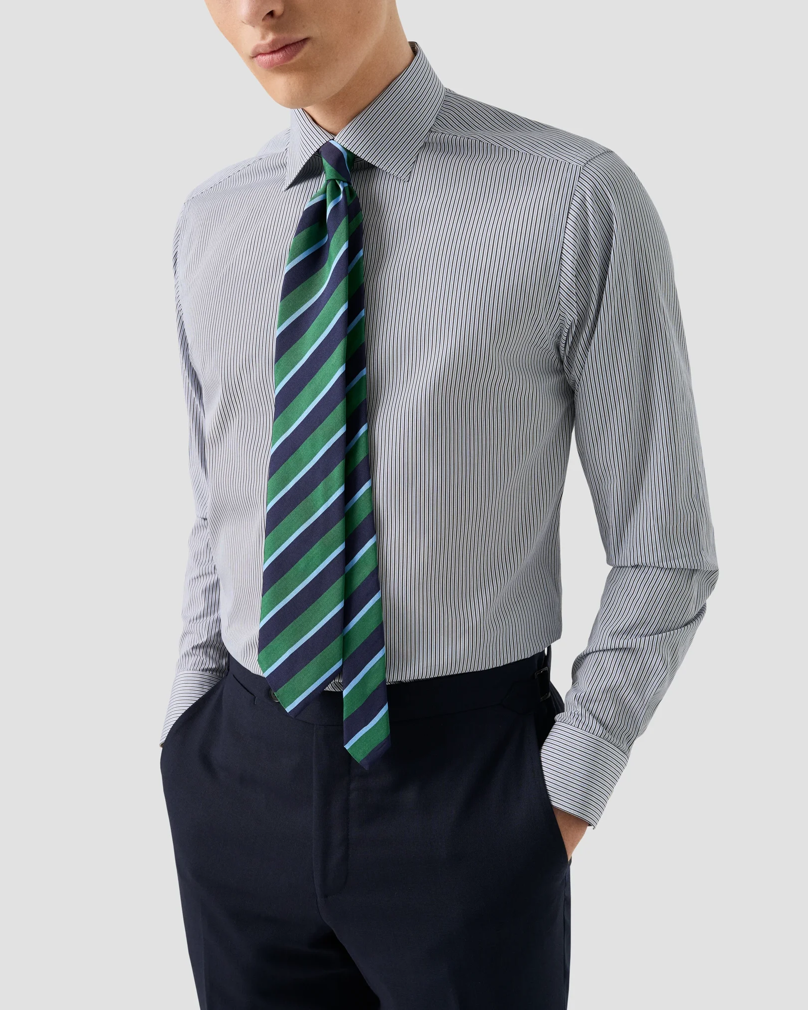 Eton - dark blue striped supima 120 shirt