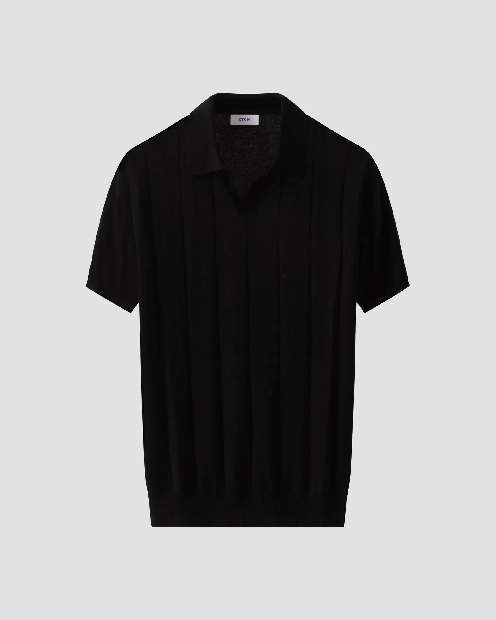 Eton - black cotton and silk open collar fine knit polo shirt