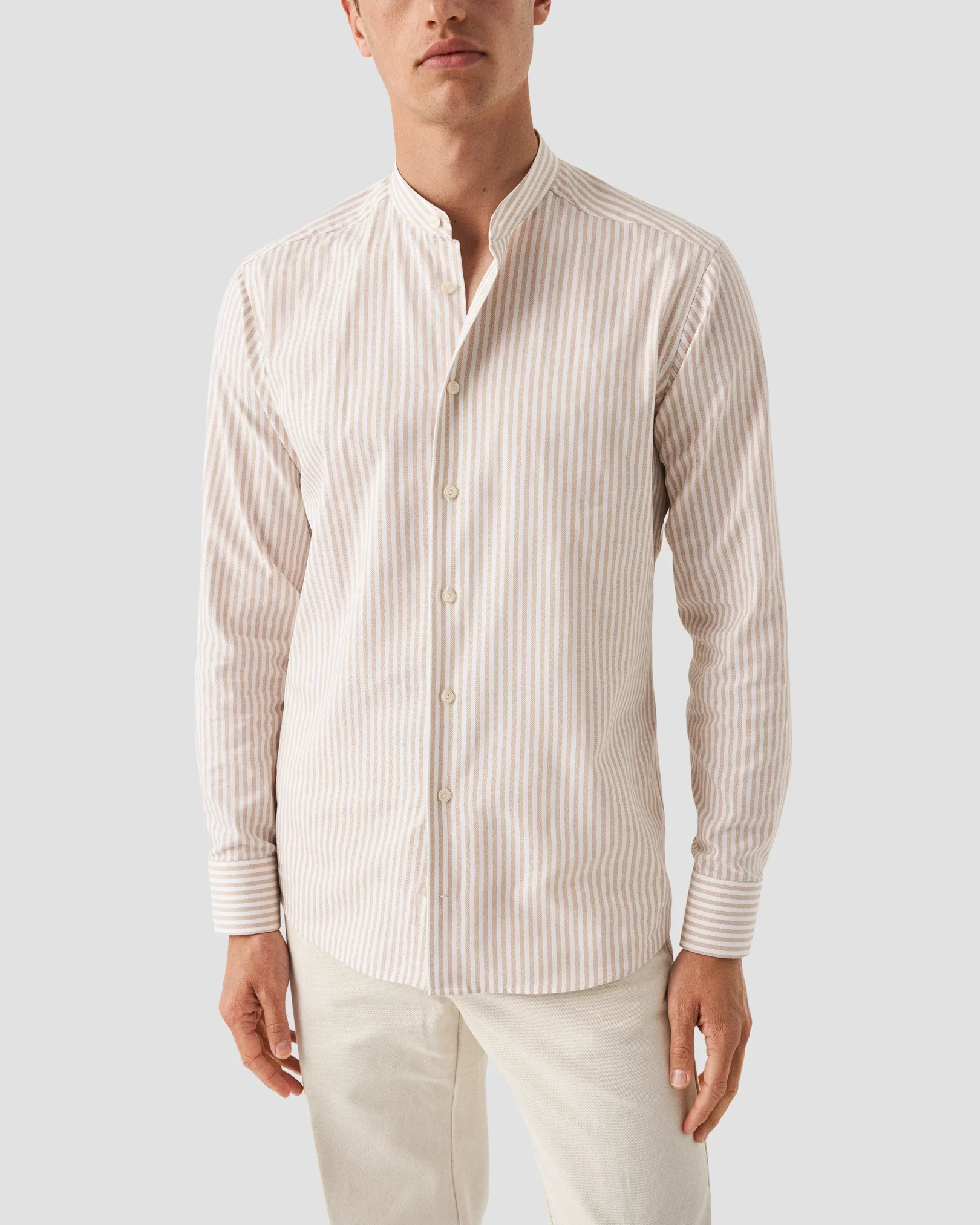 Eton - beige striped oxford band collar shirt