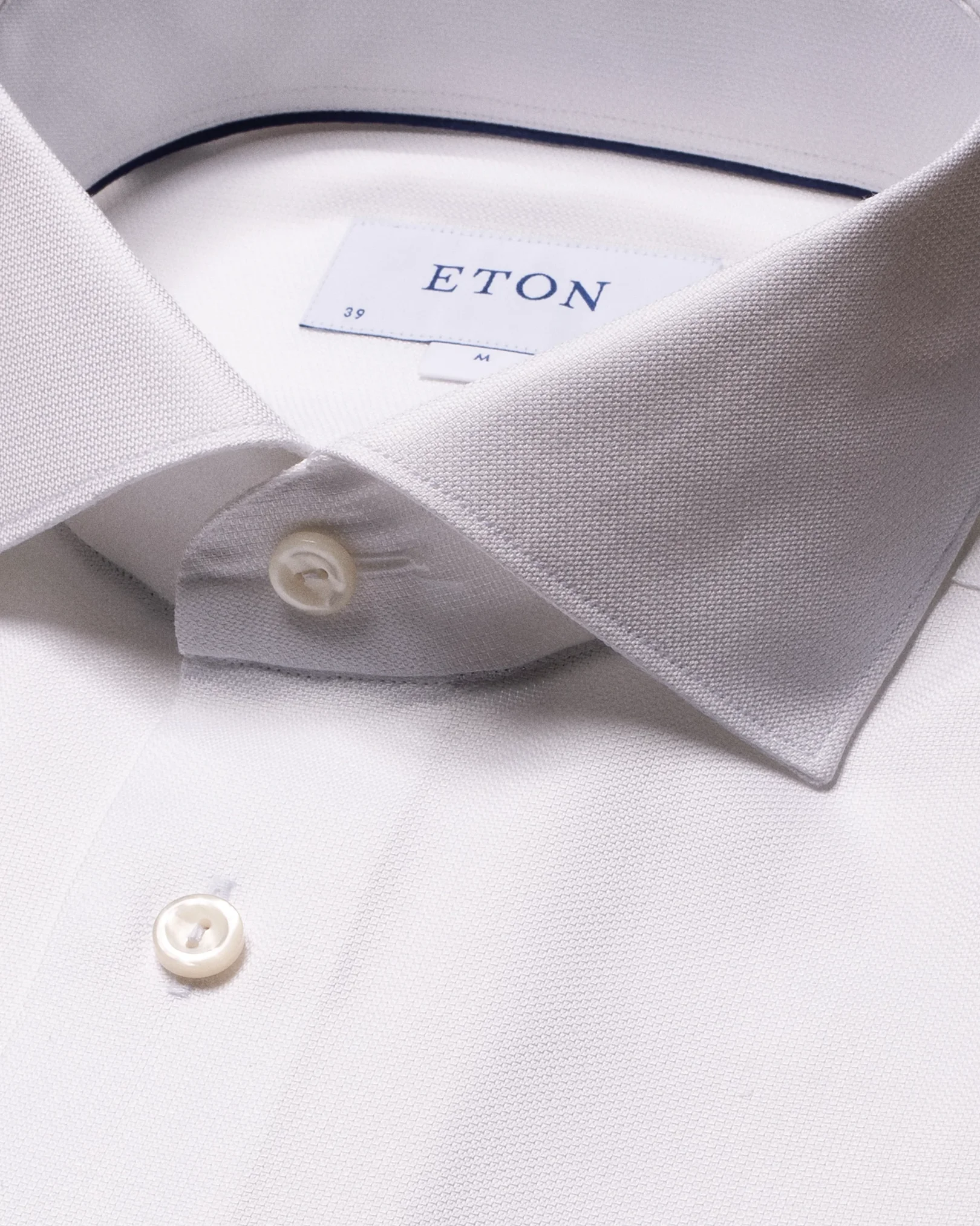 Eton - white cotton lyocell stretch wide spread rounded single one buttonhole slim