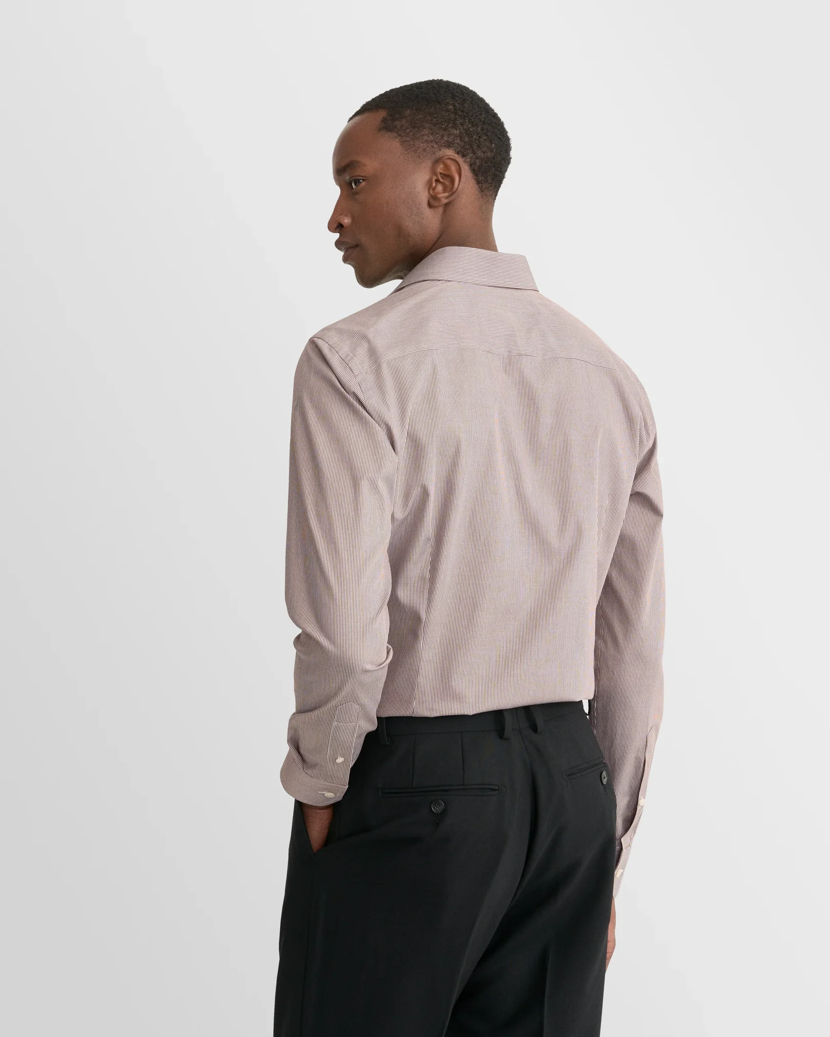 Eton - dark red striped fine twill shirt