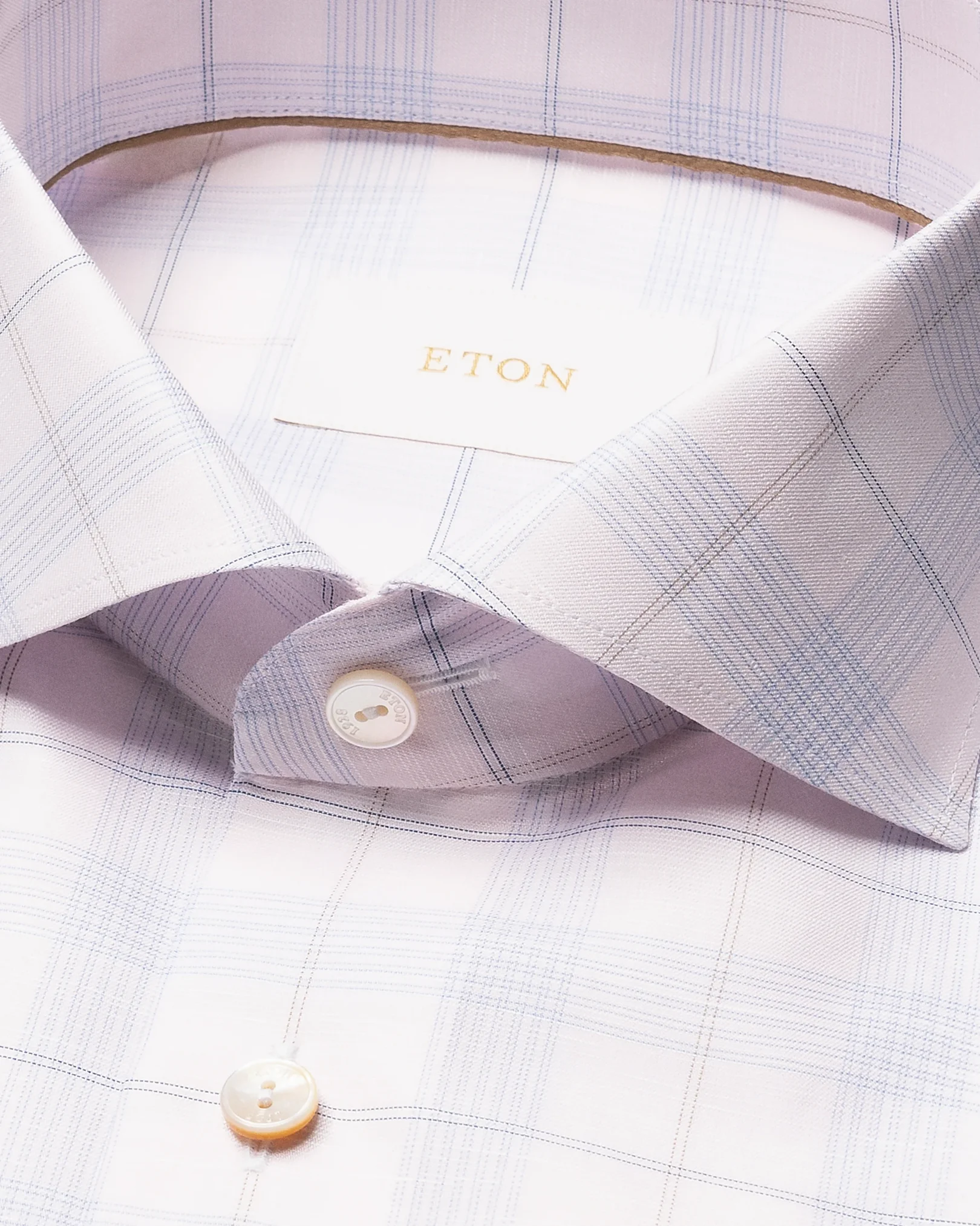 Eton - check cotton linen shirt wide spread rounded single