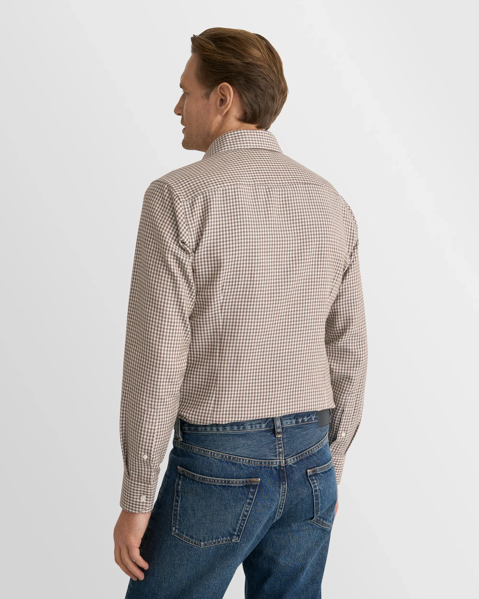 Eton - dark brown check cotton silk cashmere shirt