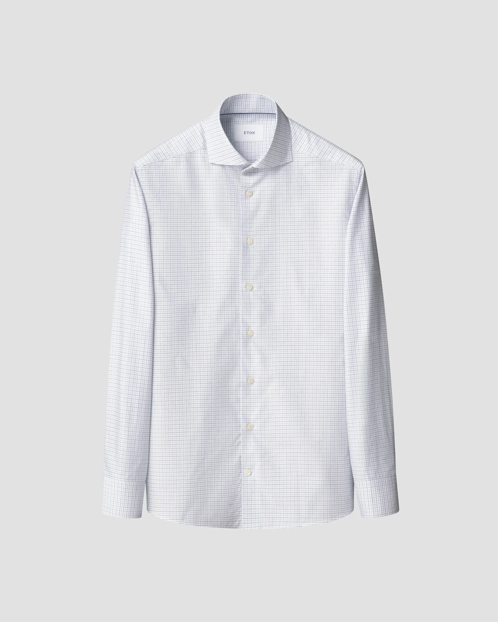 Eton - light blue check twill shirt wide spread 266