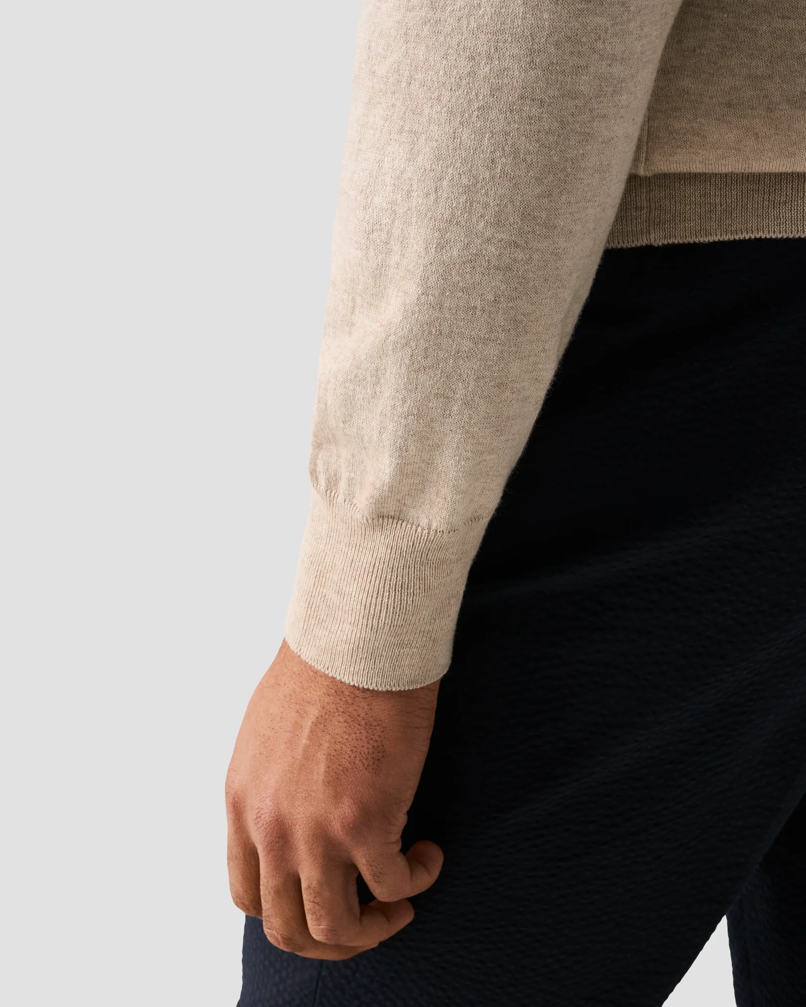 Eton - beige cotton and cashmere quarter zip fine knit