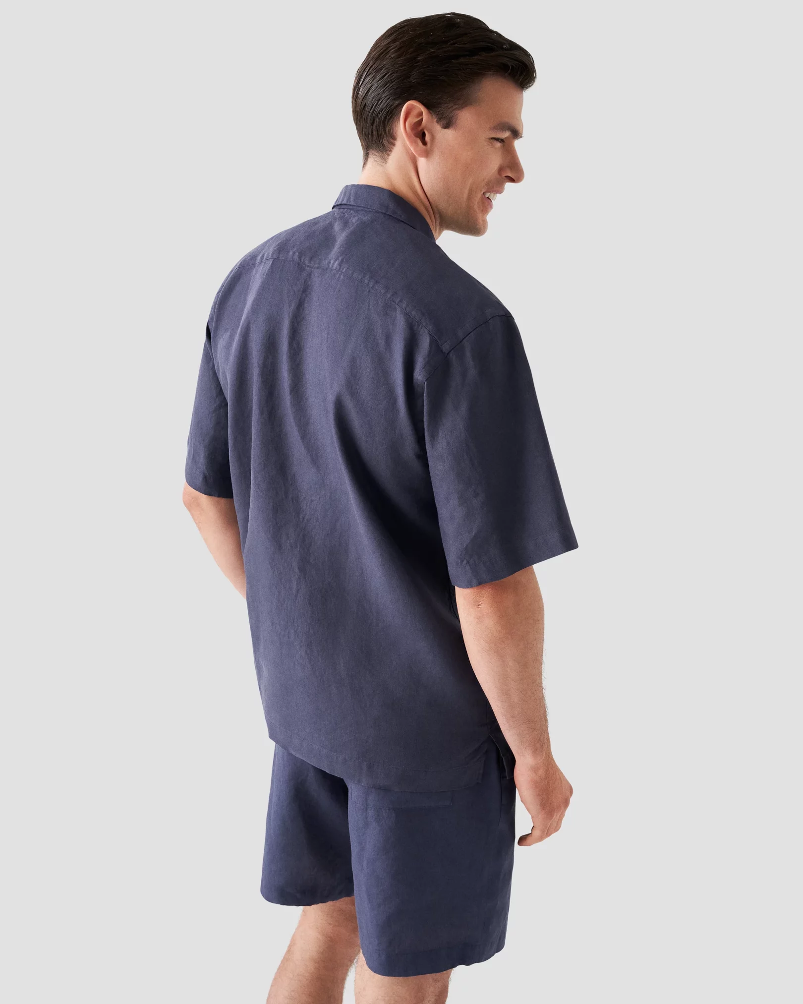 Eton - navy blue linen resort shirt