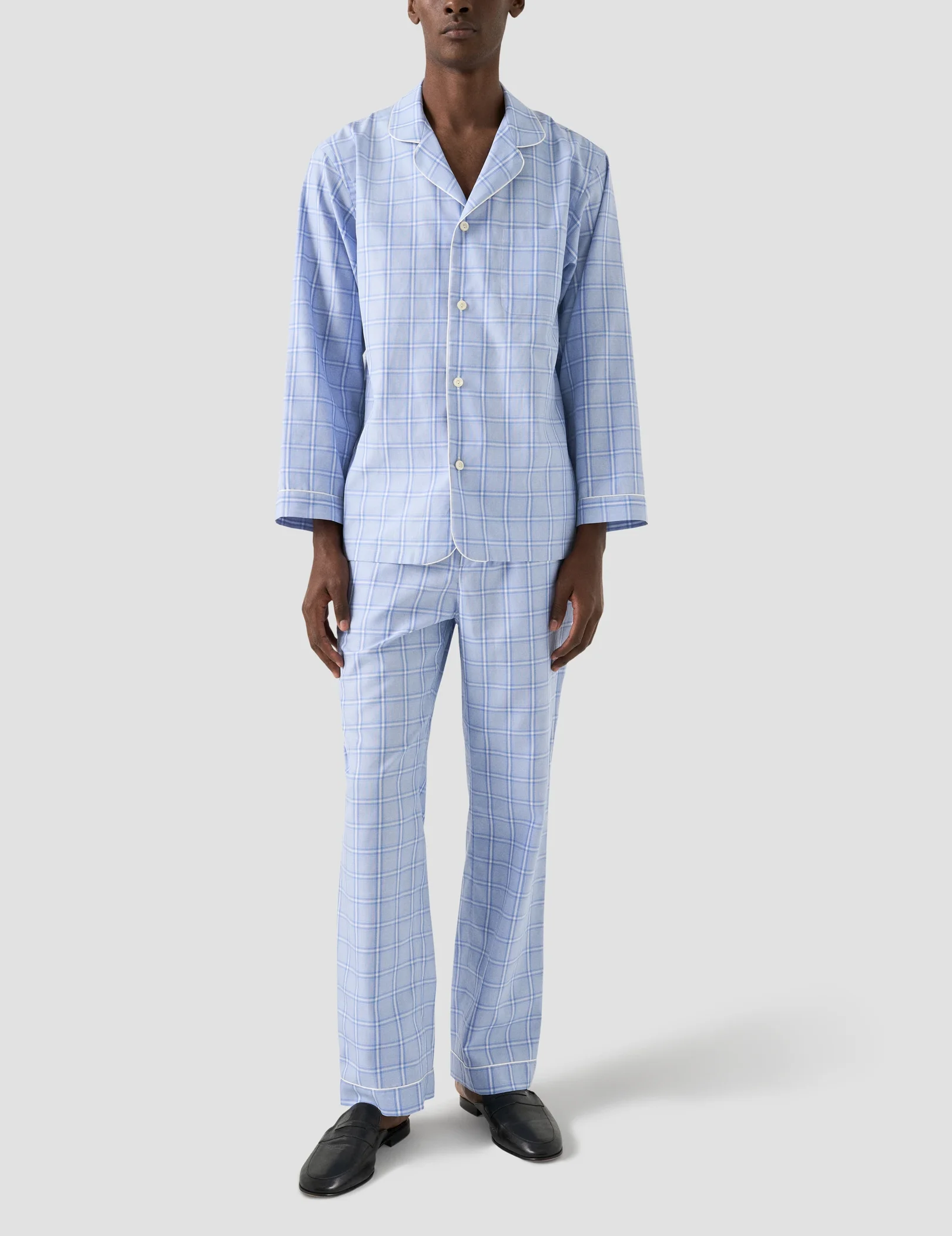 Eton - checked pyjama set mid blue