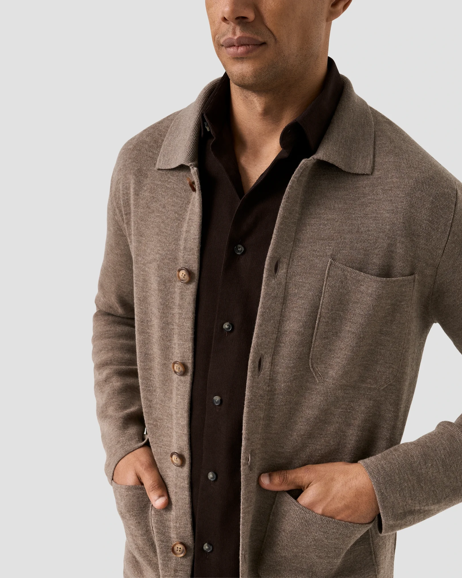 Eton - dark brown solid corduroy shirt