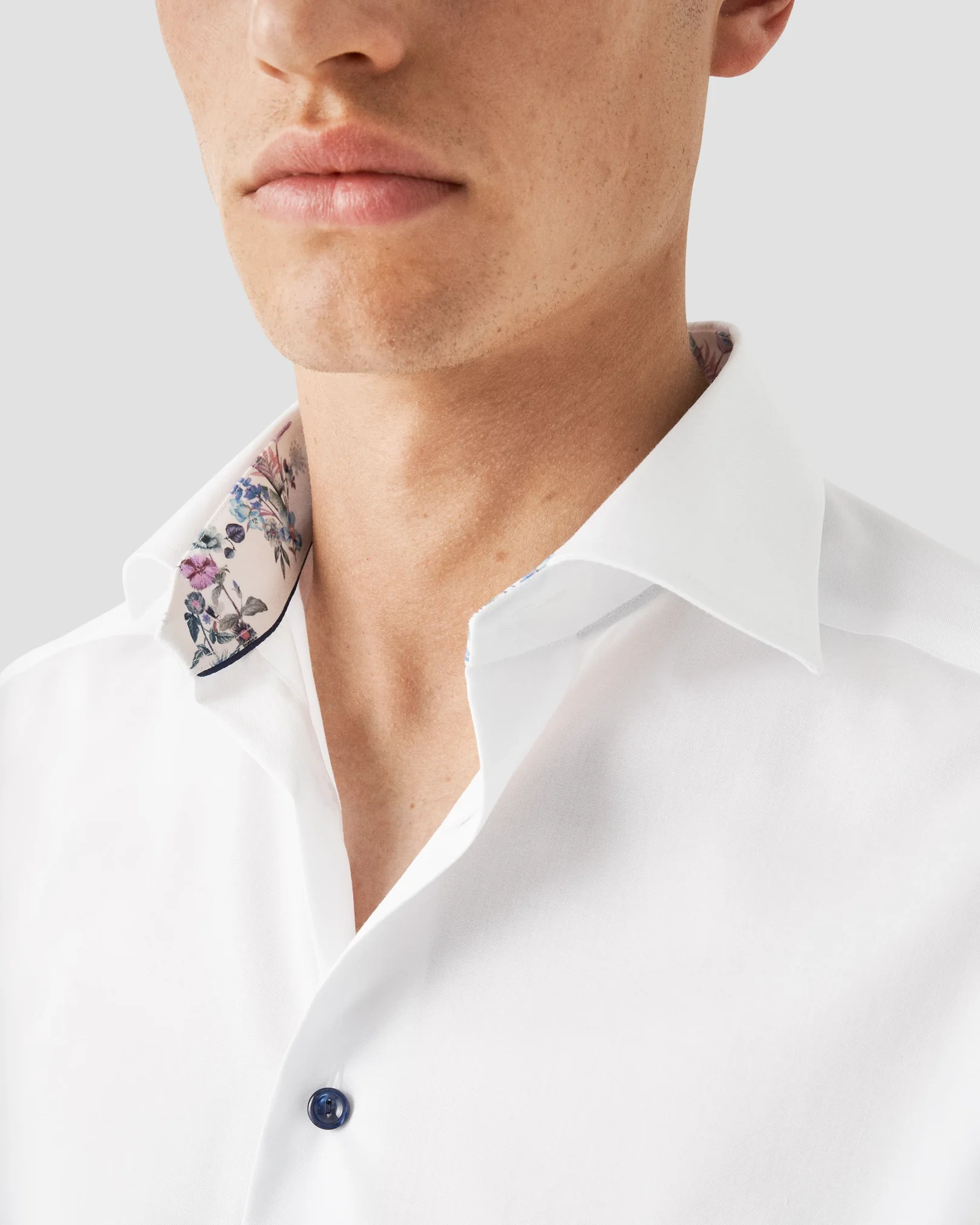 Eton - White Floral Print Effect Solid Signature Twill Shirt