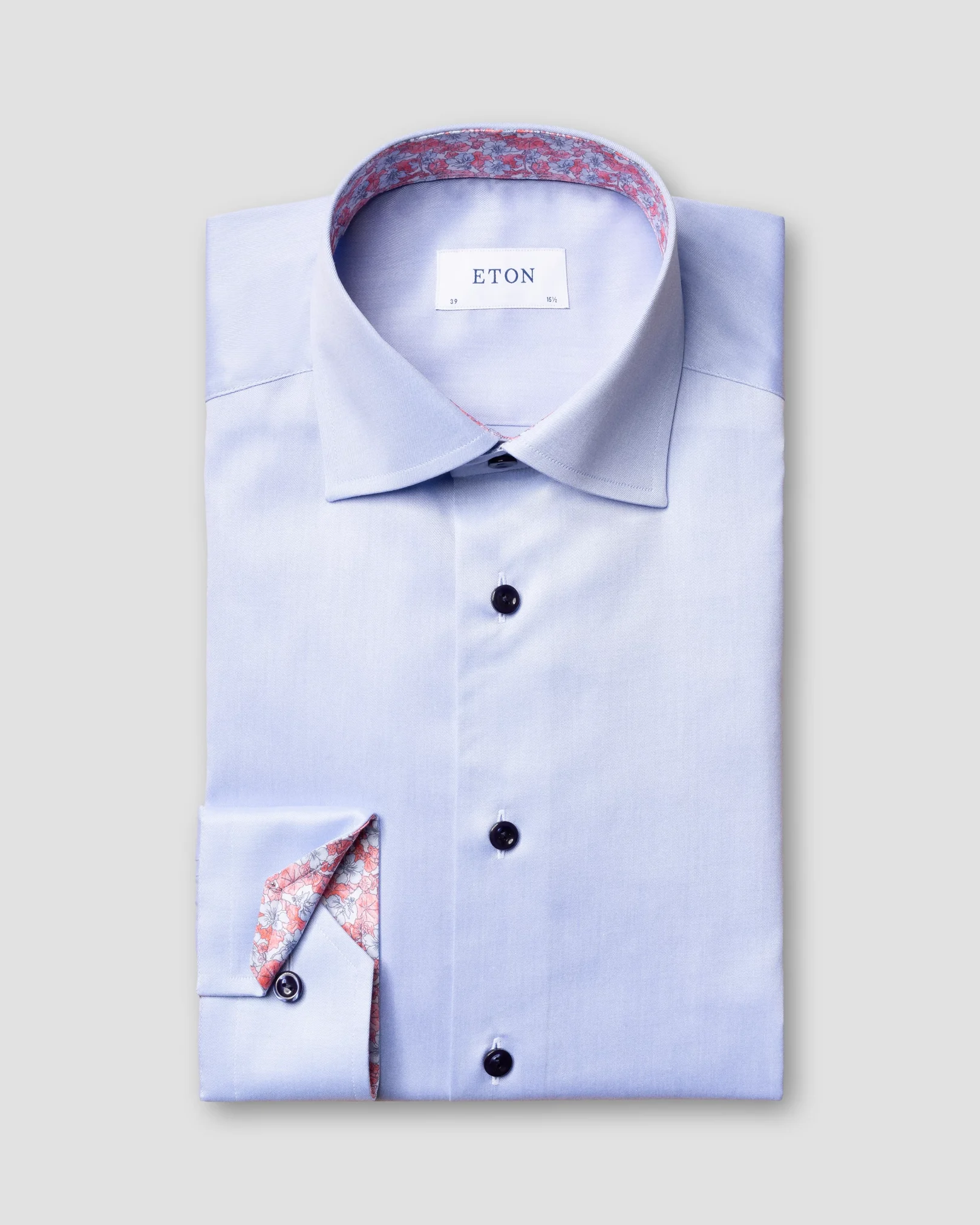 Eton - light blue twill shirt printed details
