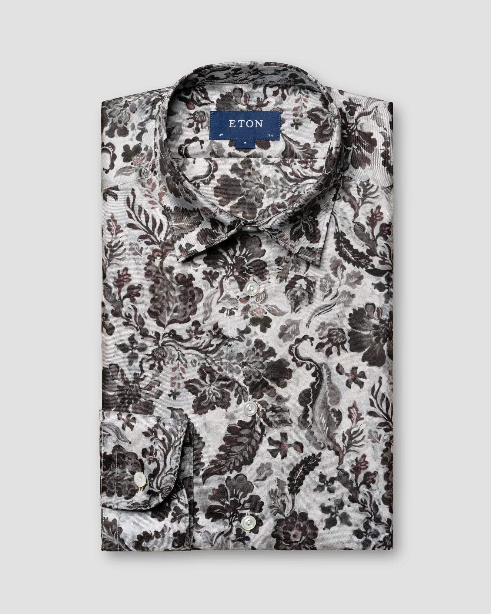 Seidentwill-Hemd mit floralem Print Braun