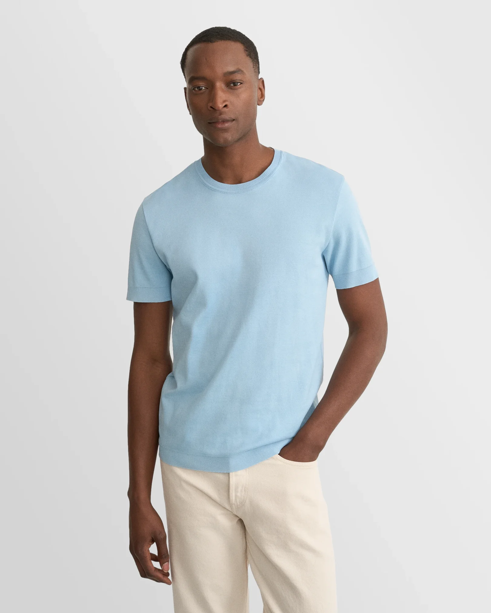 Eton - light blue self rib cotton t shirt