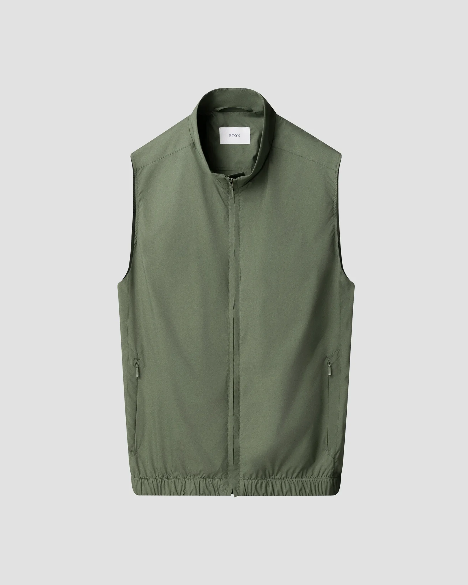 Eton - dark green solid wind vest with elastic hem