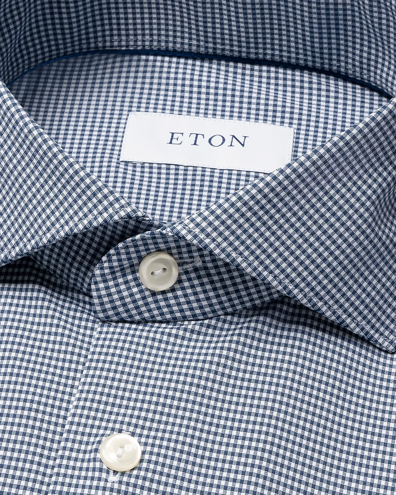 Eton - dark blue micro check four way strech shirt