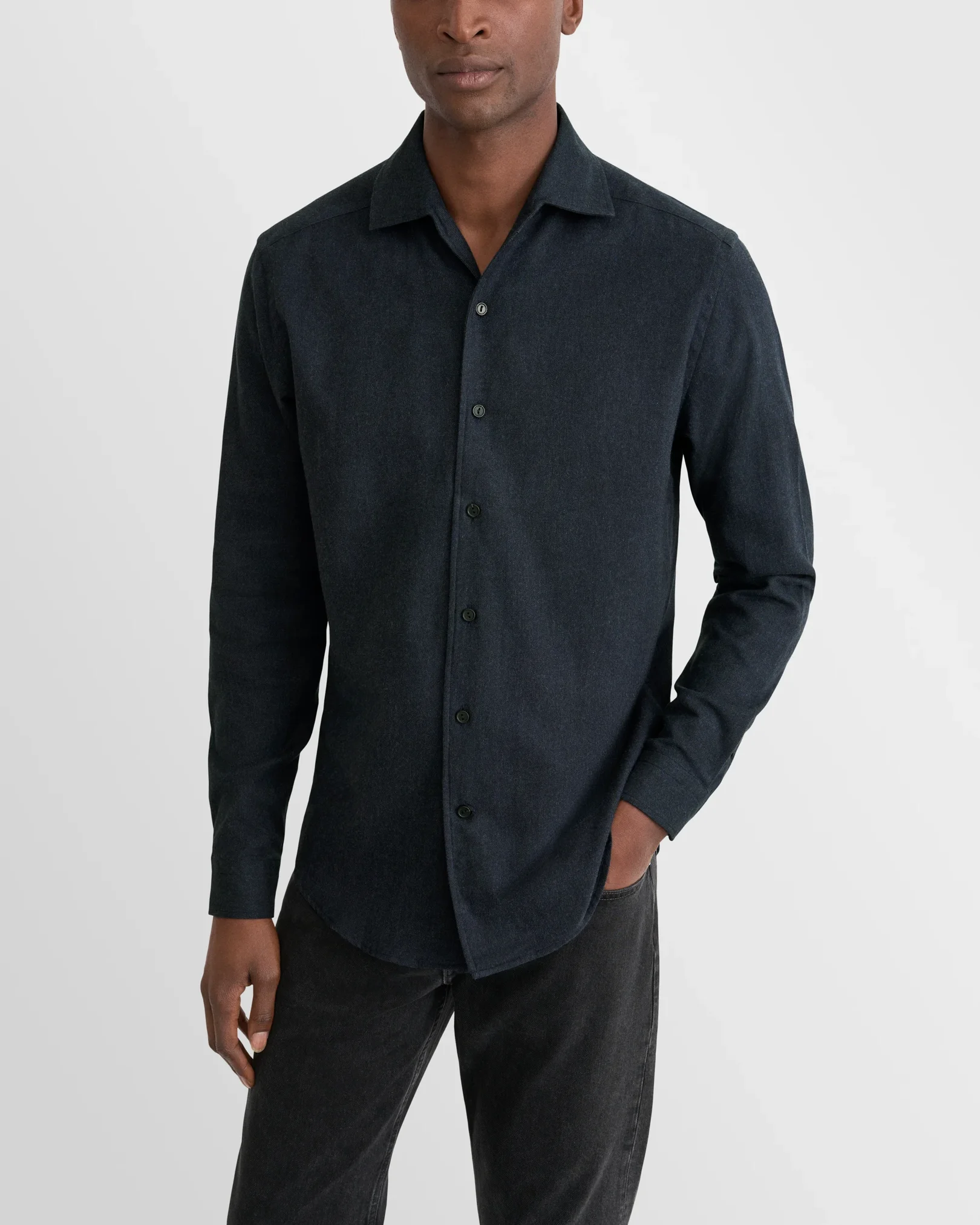 Eton - navy blue solid flannel shirt navy 266