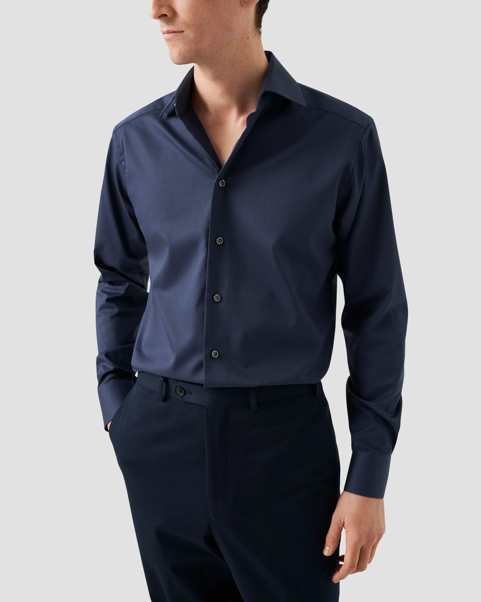 Eton - Navy blue Twill stretch Shirt