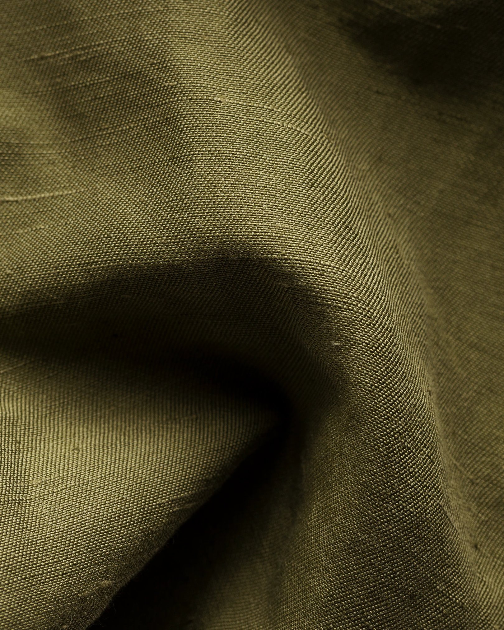 Eton - dark green cotton silk linen collar with no collarstand straight sleeve end regular