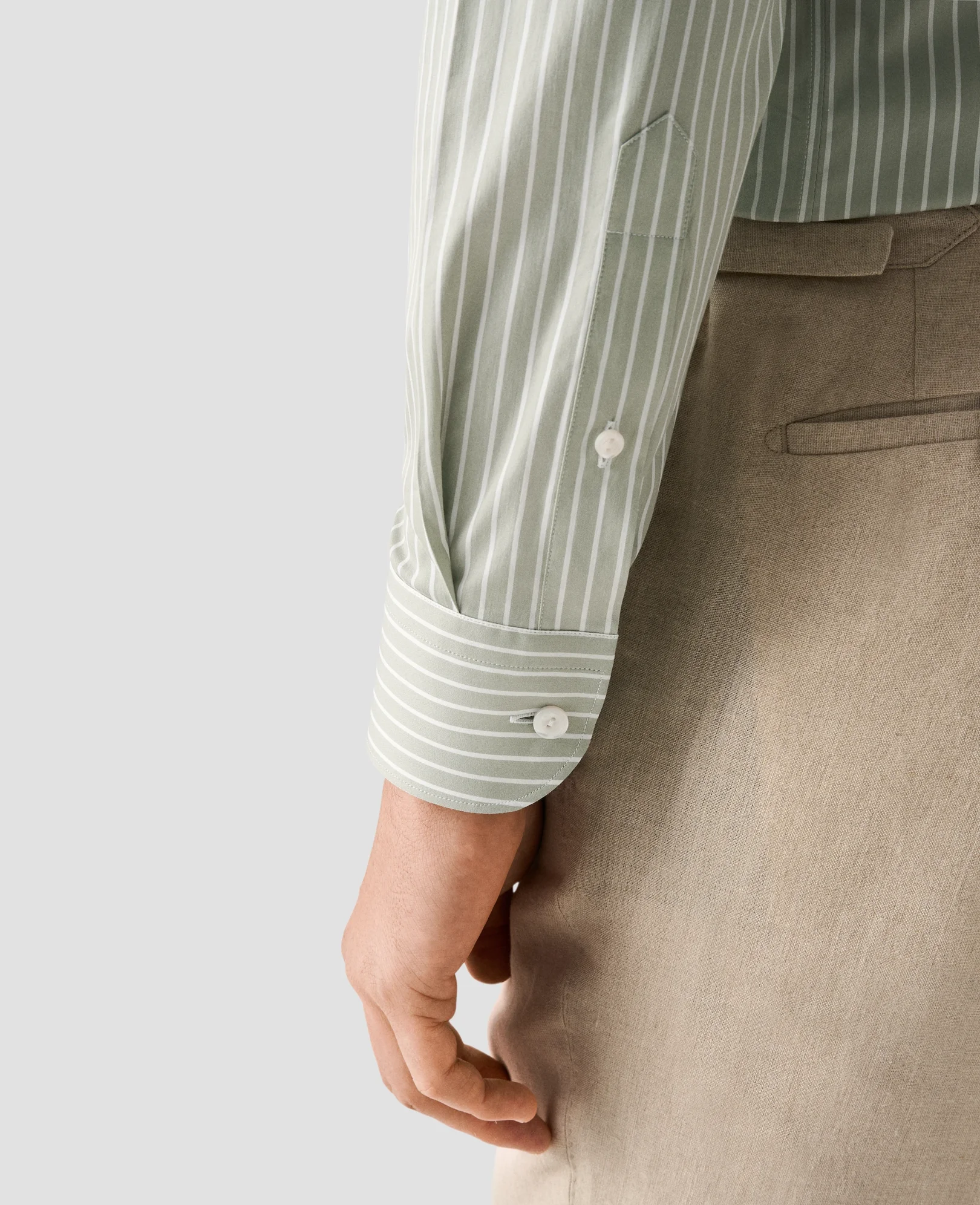 Eton - light green cotton and silk stripe shirt