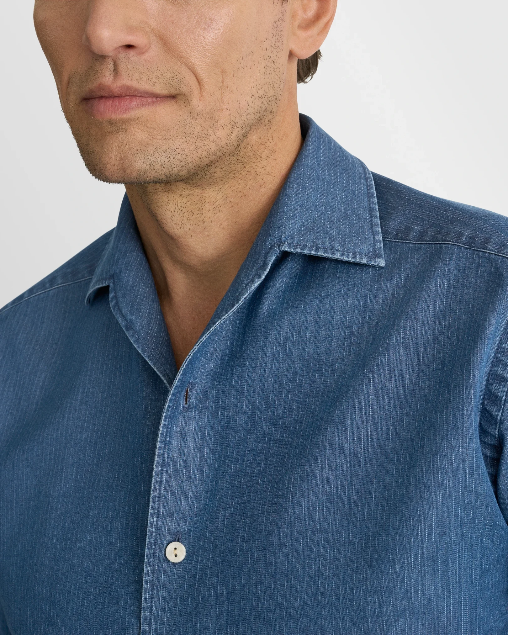 Eton - mid blue pin striped denim shirt