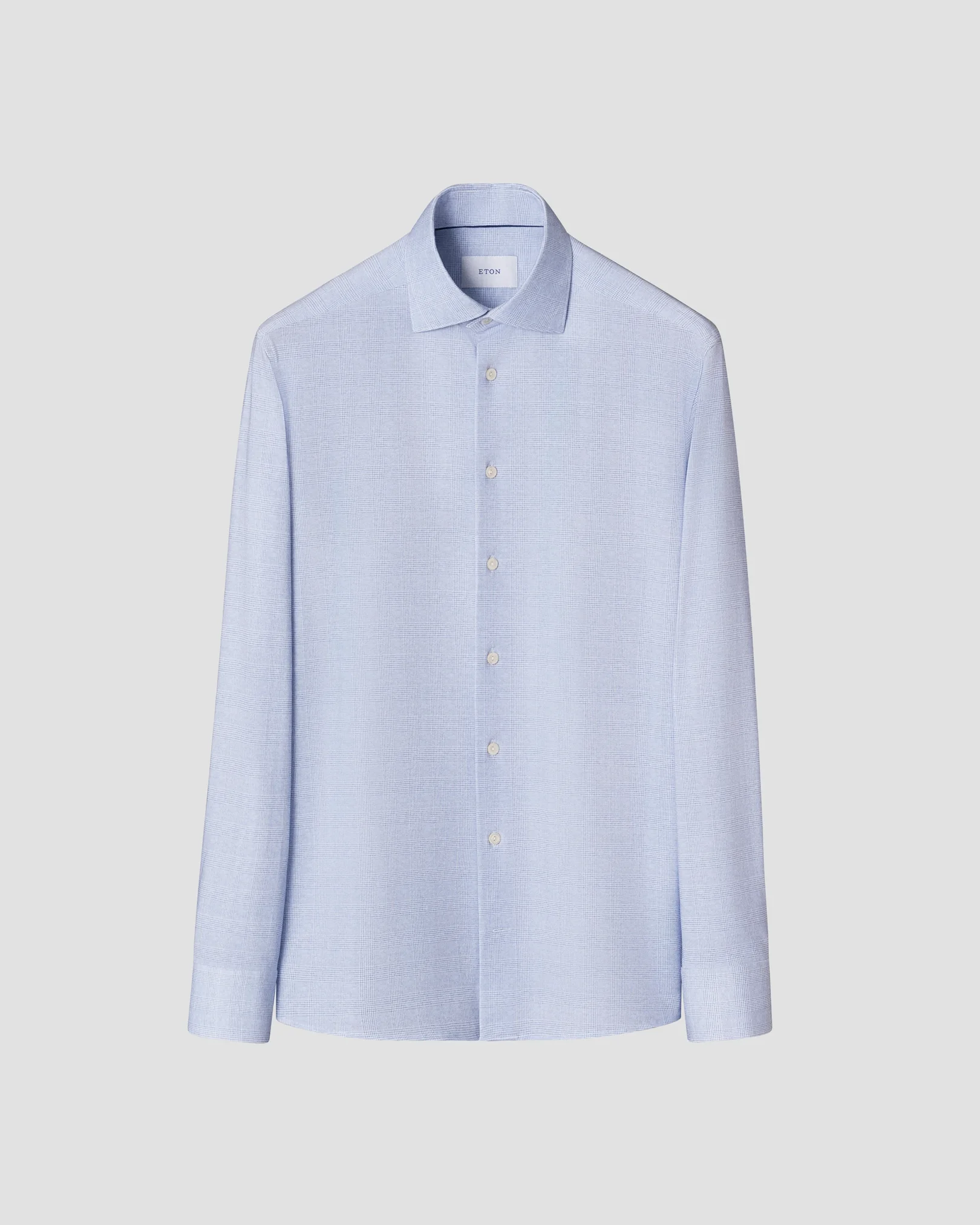 Eton - light blue check jersey stretch shirt