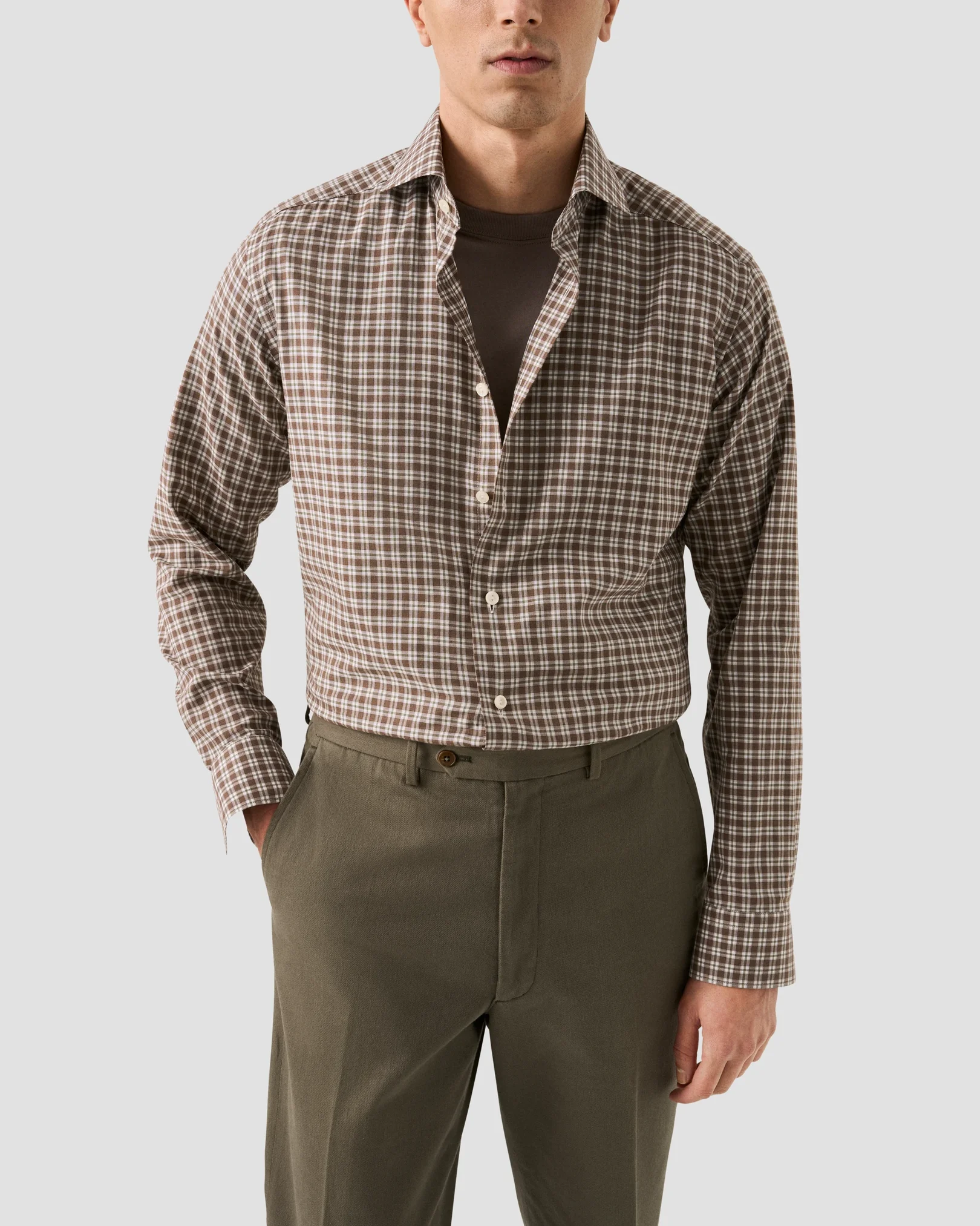 Eton - check signature flannel shirt wide spread