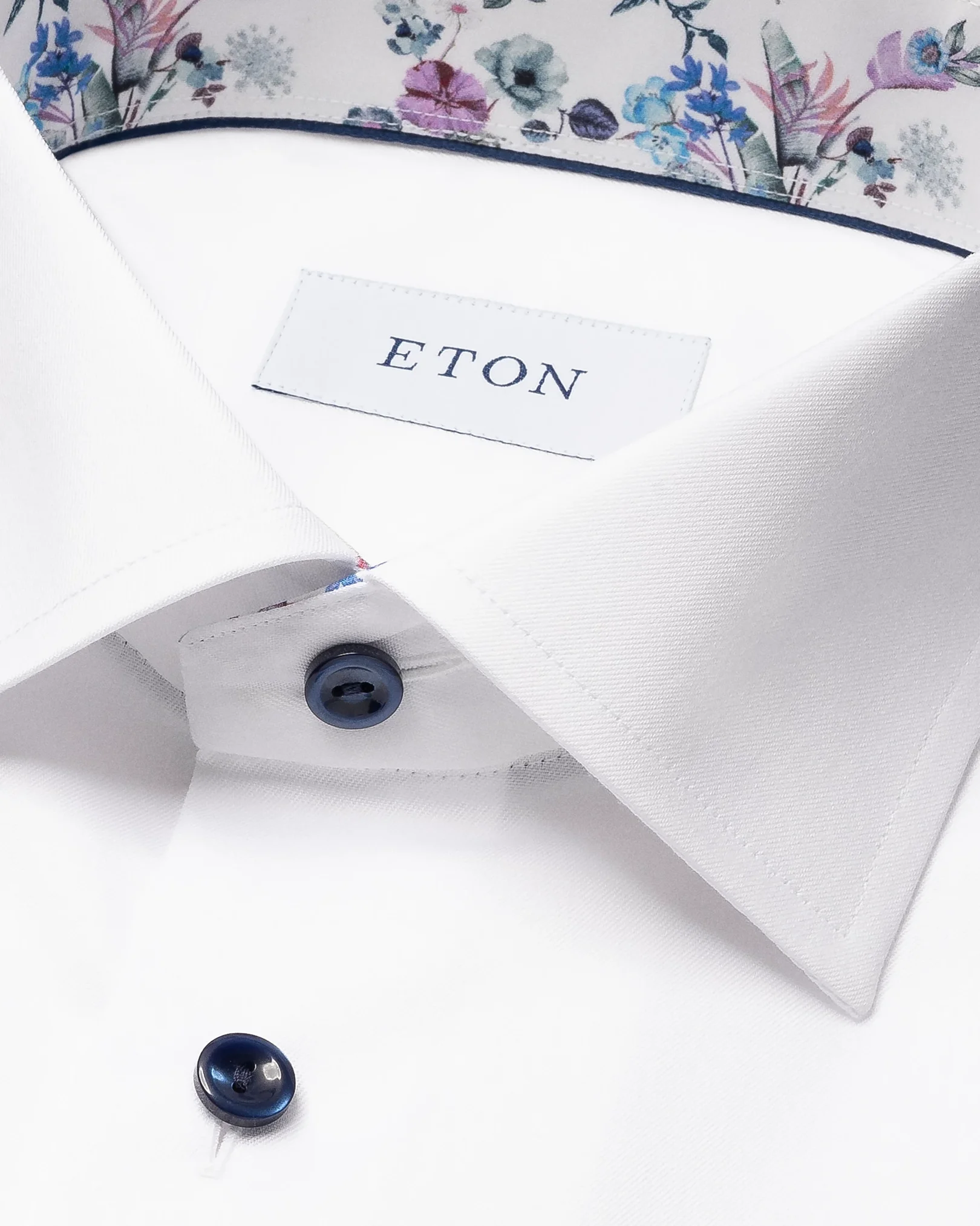 Eton - White Floral Print Effect Solid Signature Twill Shirt