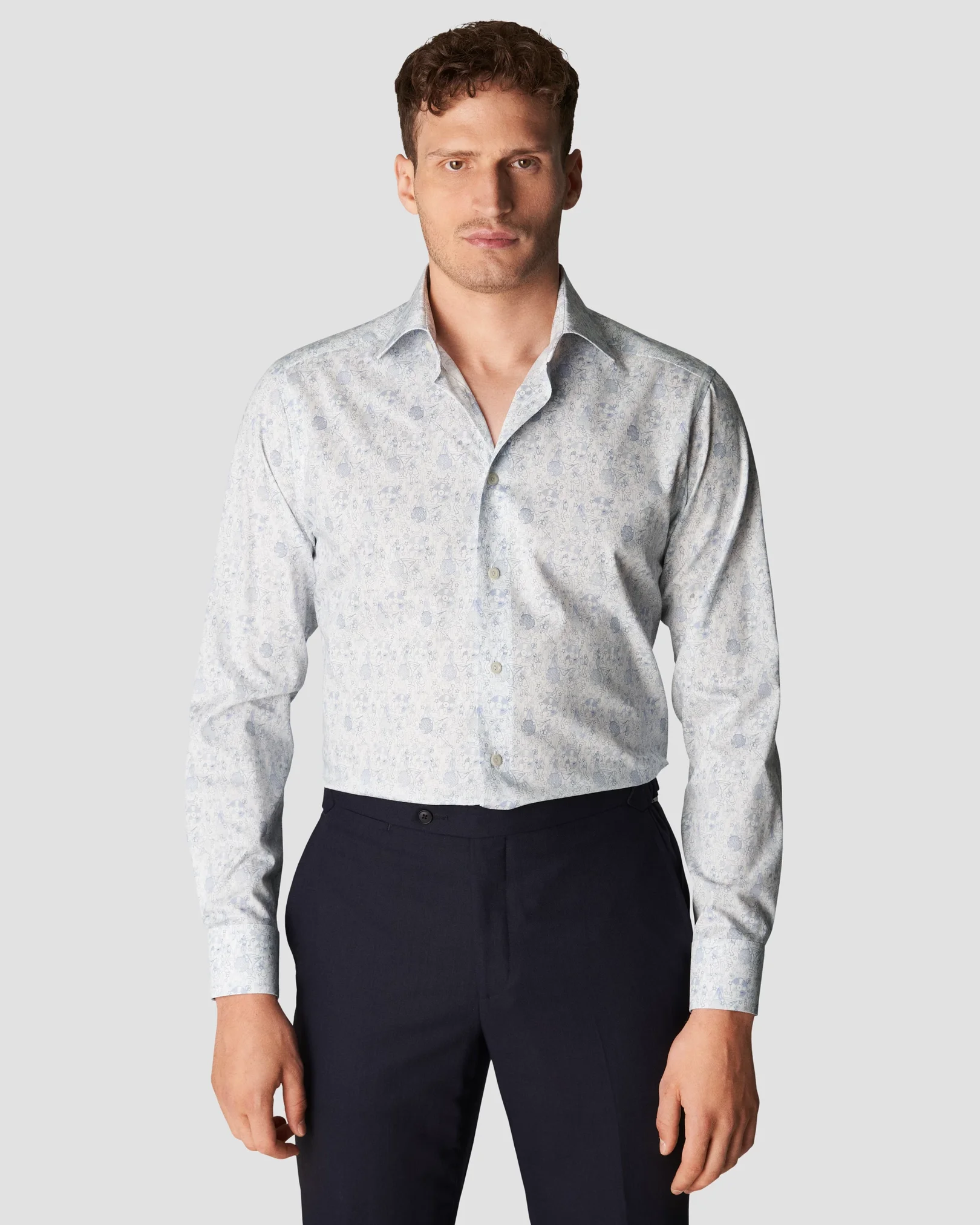 Eton - light blue signature twill print cut away single contemporary