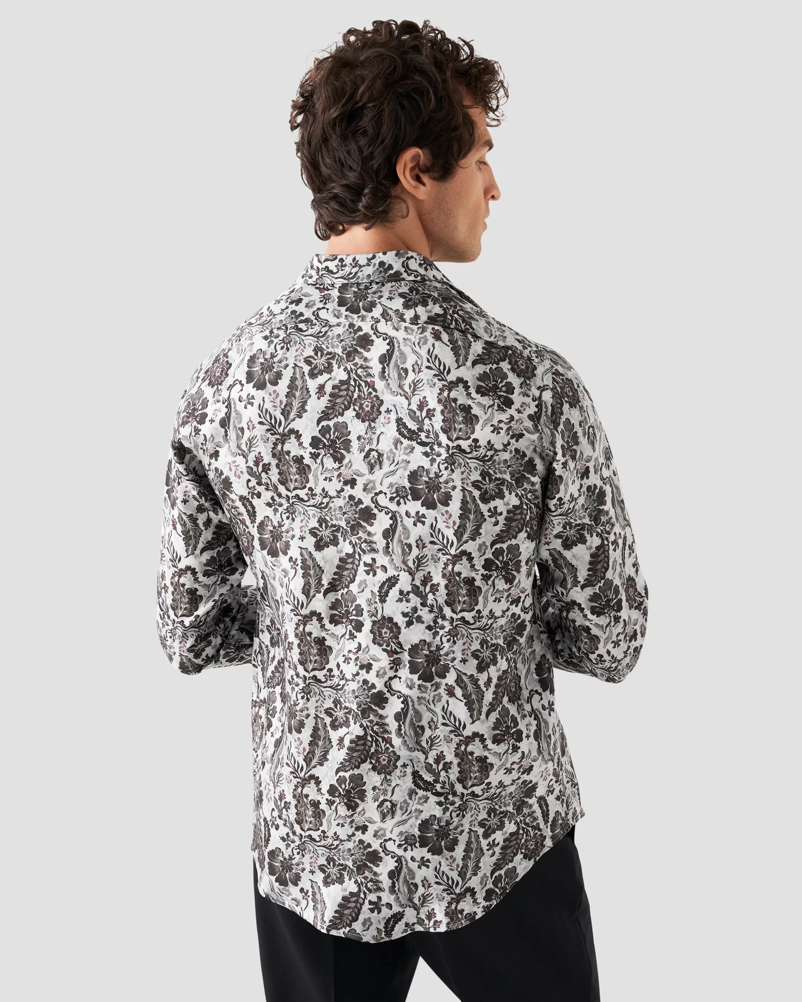 Brown Floral Print Silk Twill Shirt - Eton