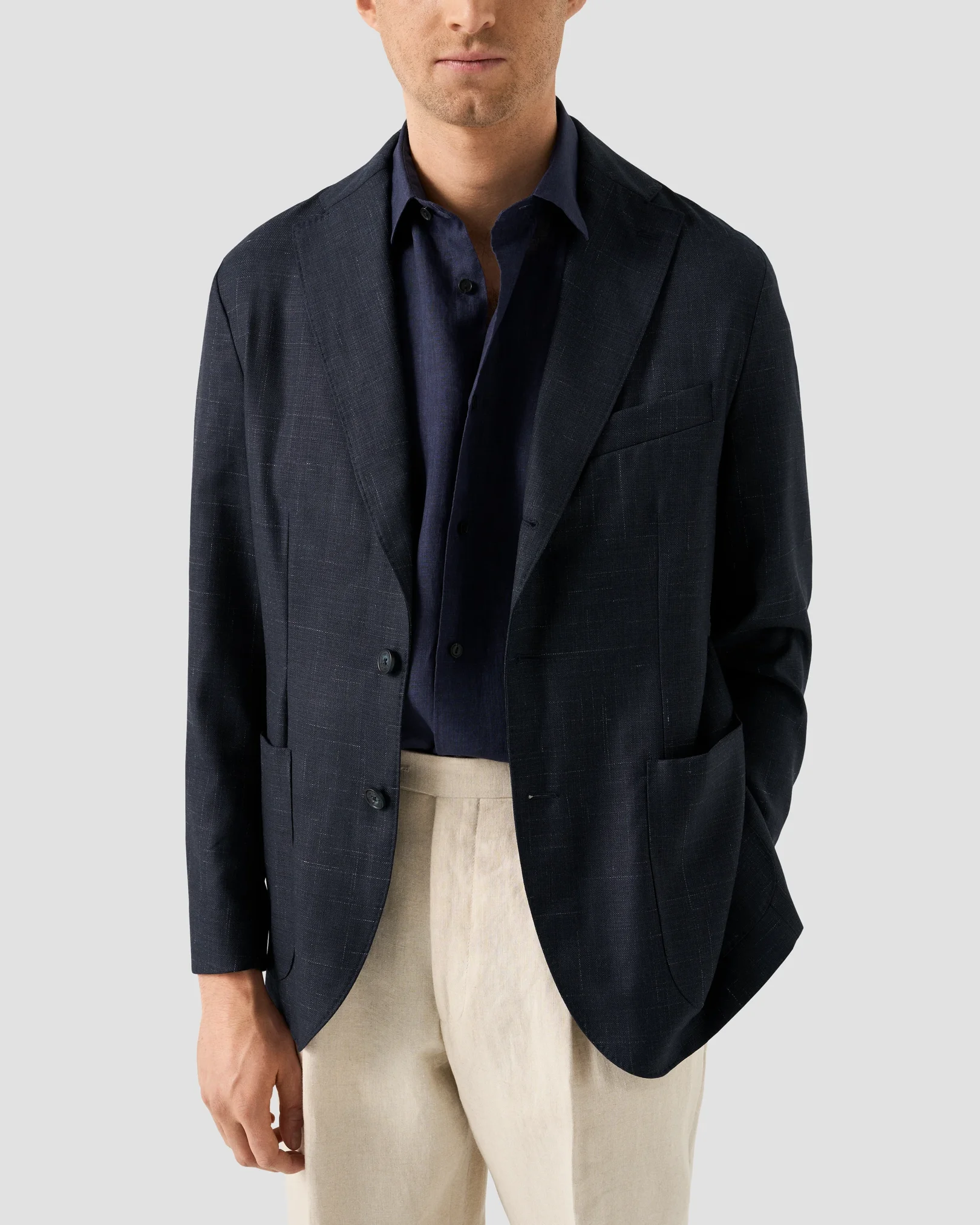 Eton - navy blue solid linnen pointed 261