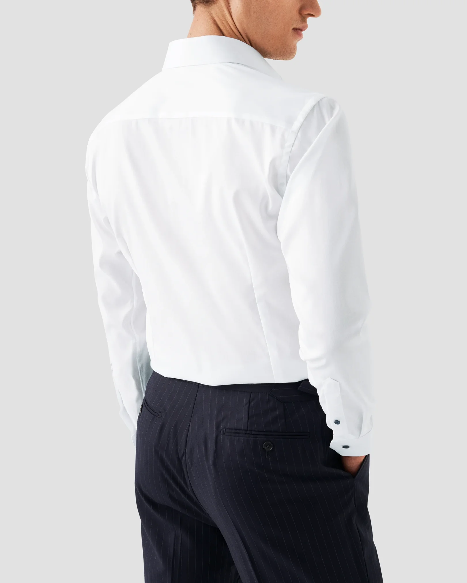 Eton - white twill shirt with navy details