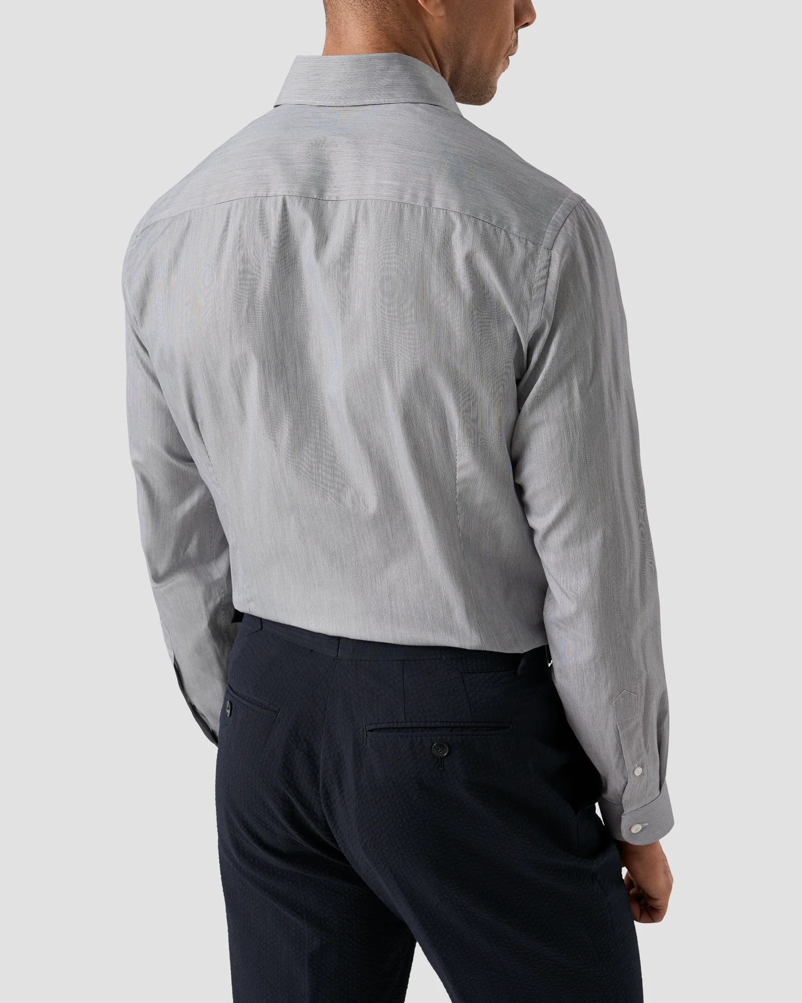 Eton - navy blue cotton and silk fine stripe shirt