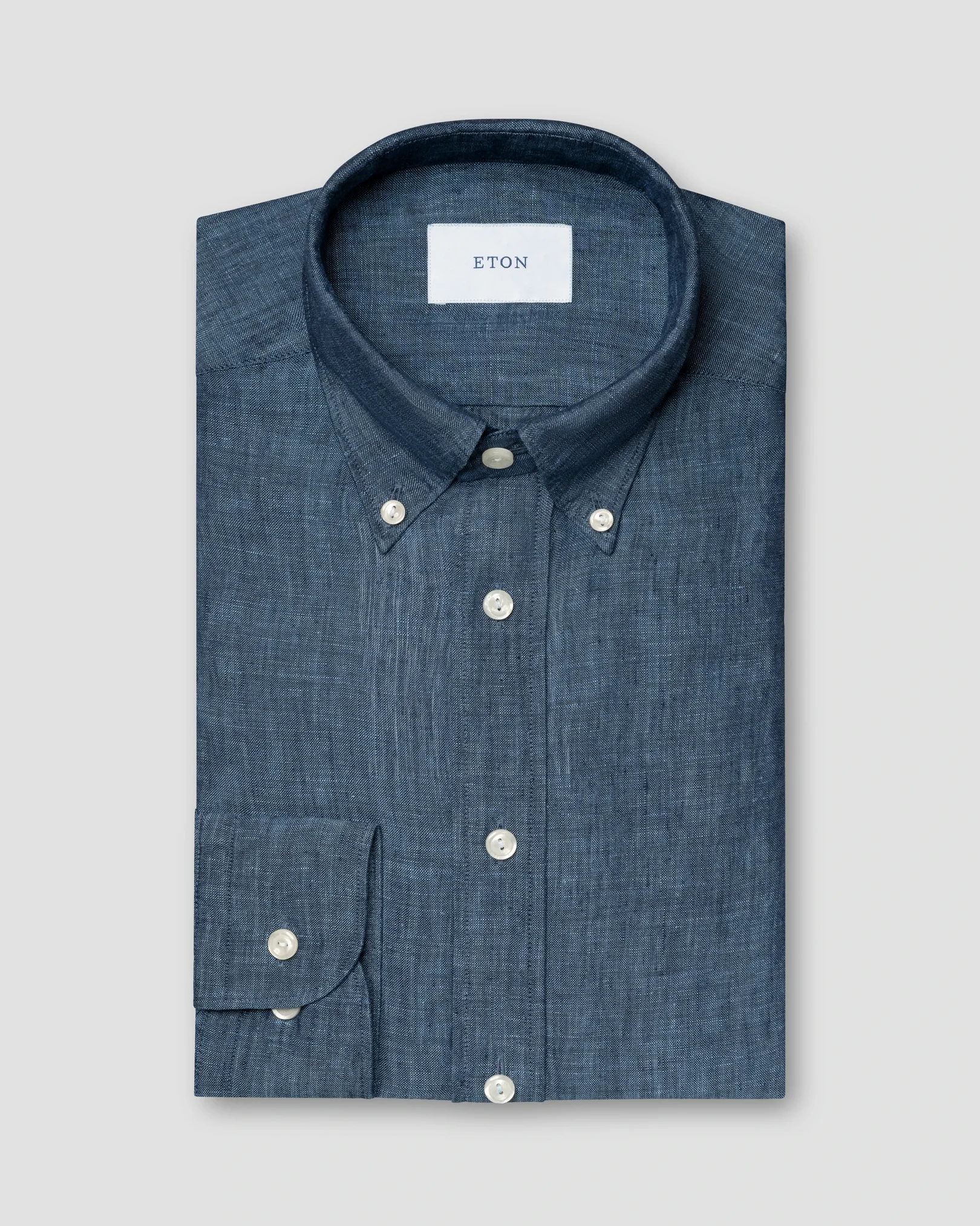 Eton - dark blue indigo plain weave linen shirt