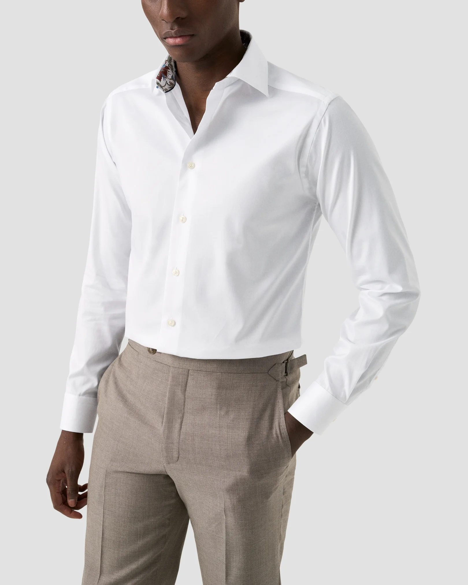 Eton - red floral effect signature twill shirt cut