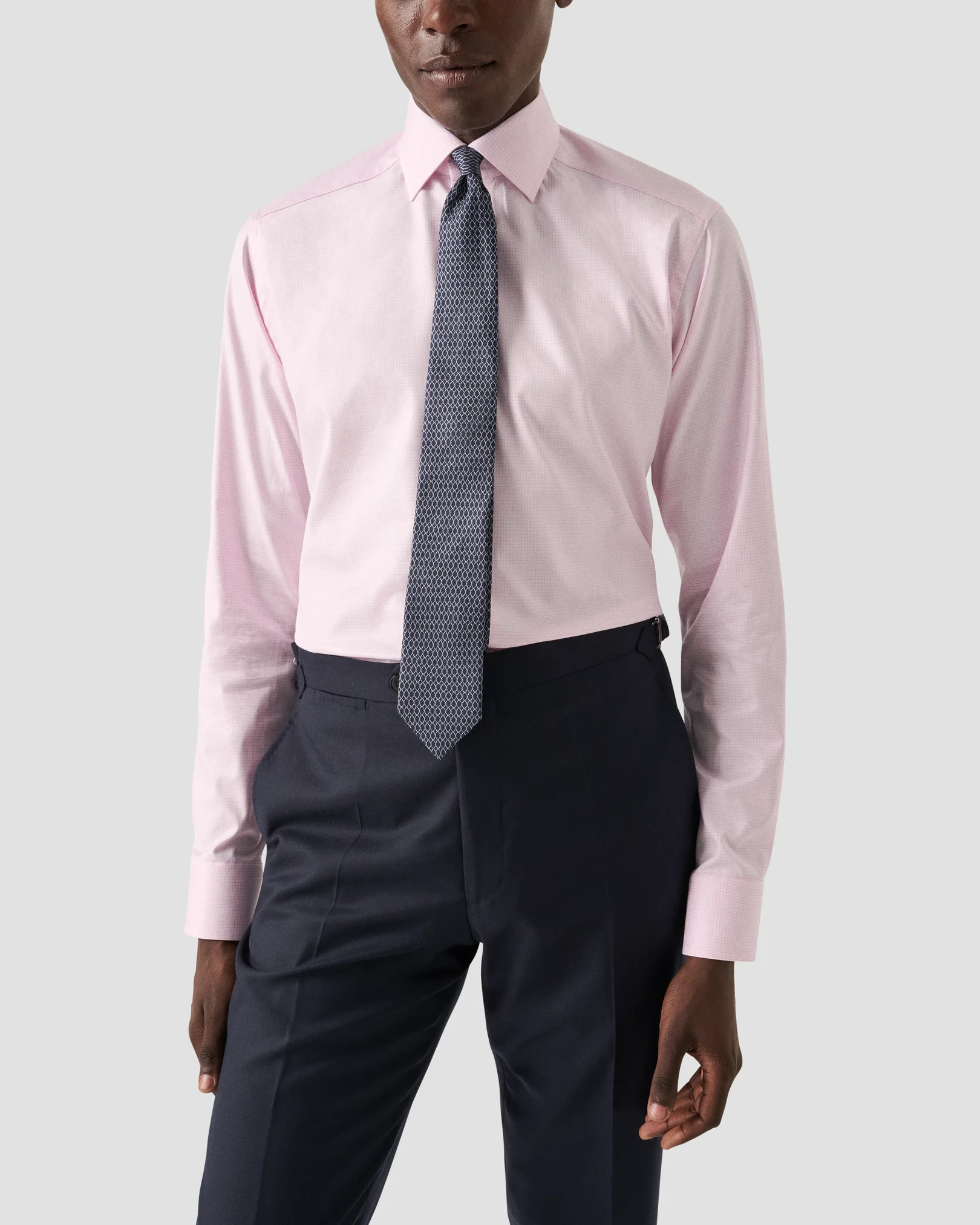 Eton - micro checked pink twill