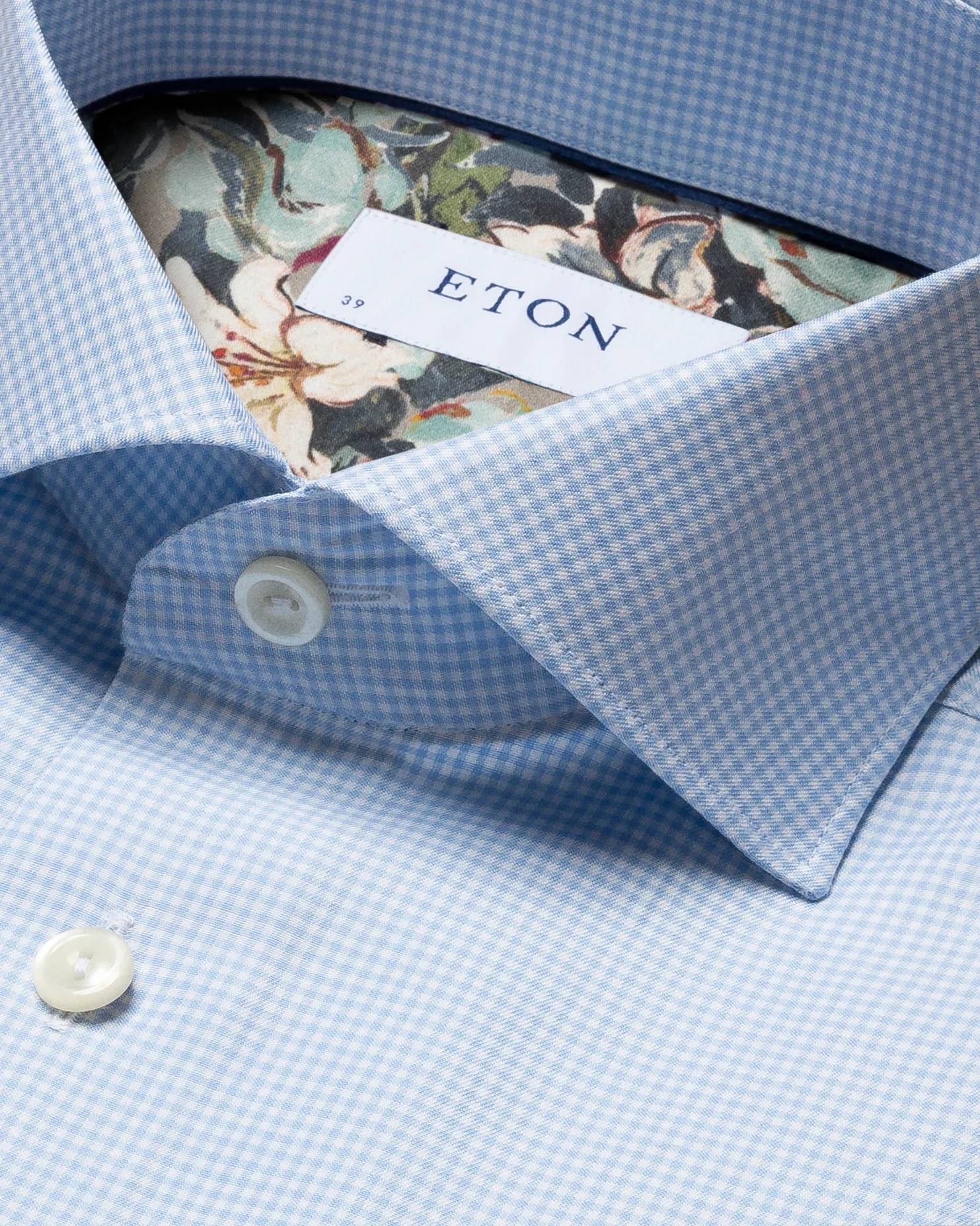 Eton - blue checked cotton lyocell stretch shirt