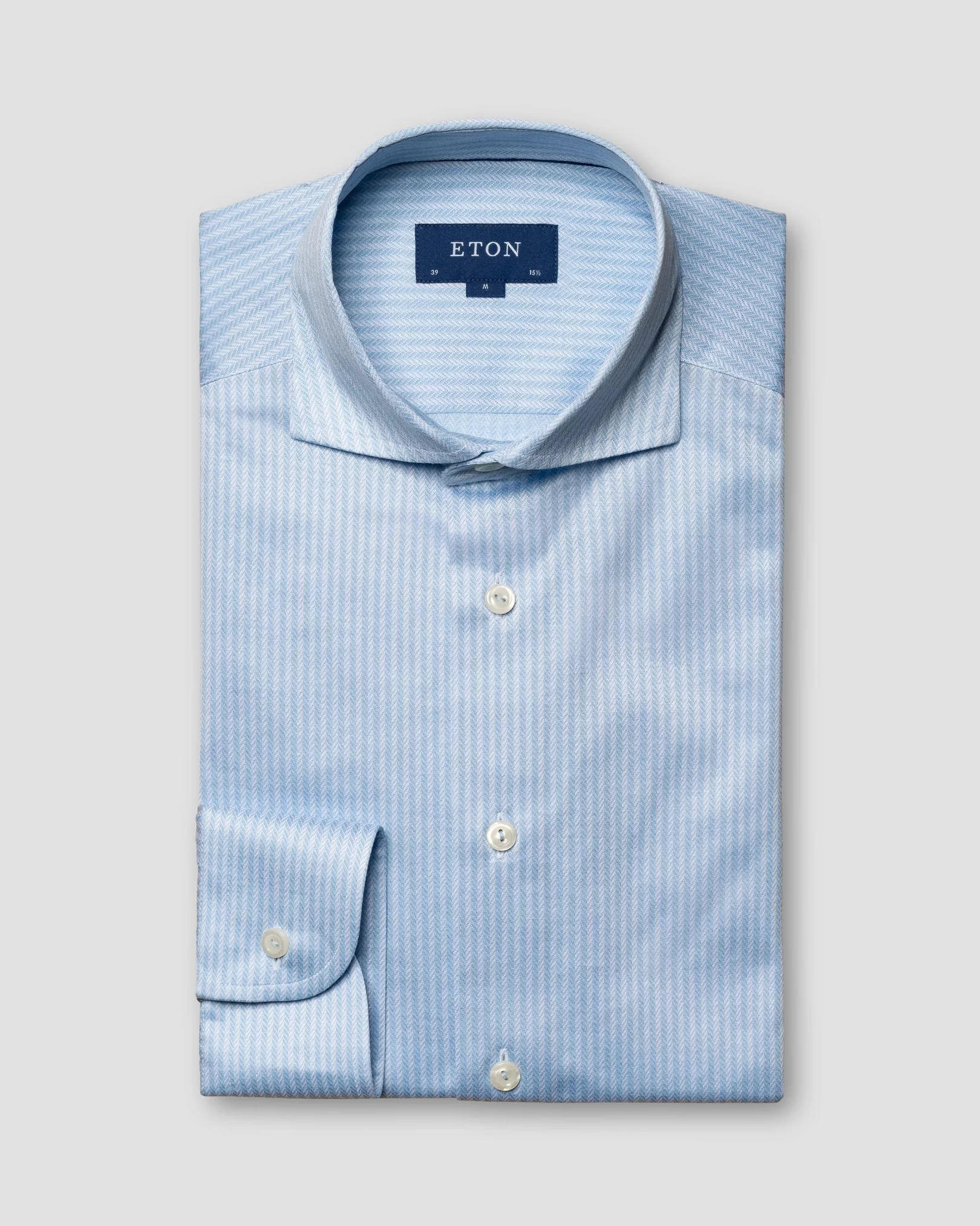Light Blue Herringbone Filo di Scozia Knitted Shirt - Eton