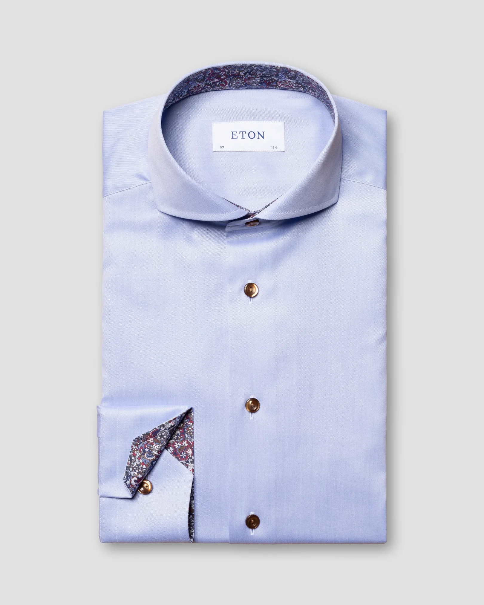 Eton - light blue signature twill shirt paisley details