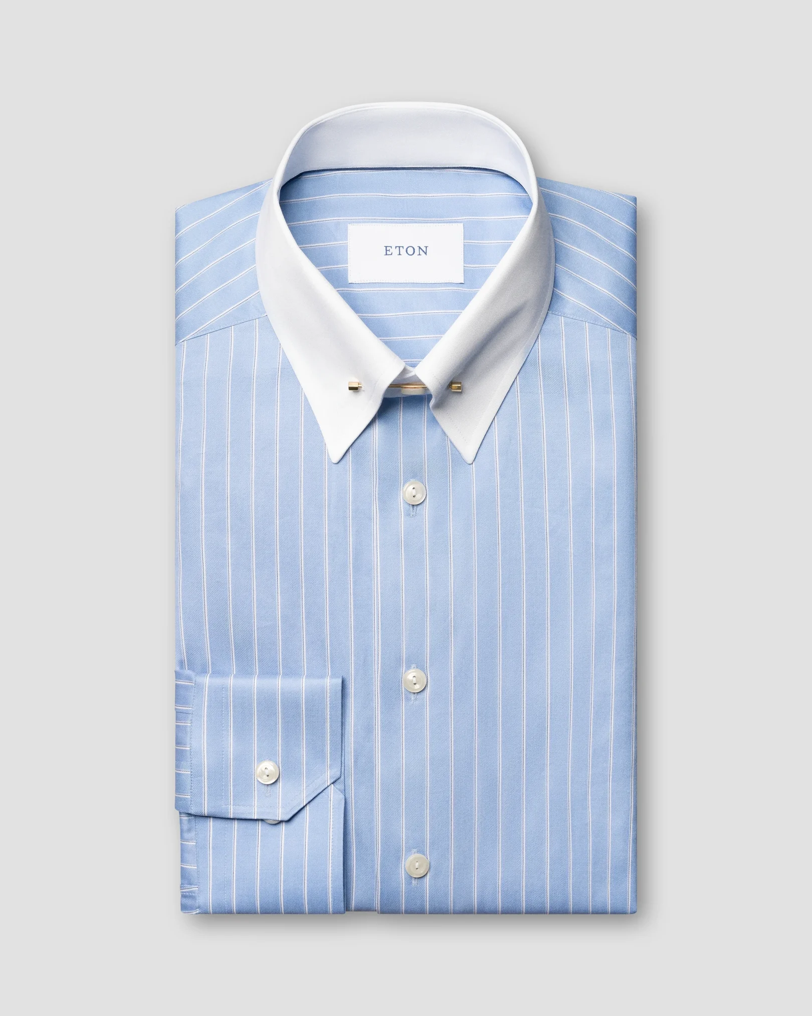 Eton - mid blue striped signature twill shirt pin collar