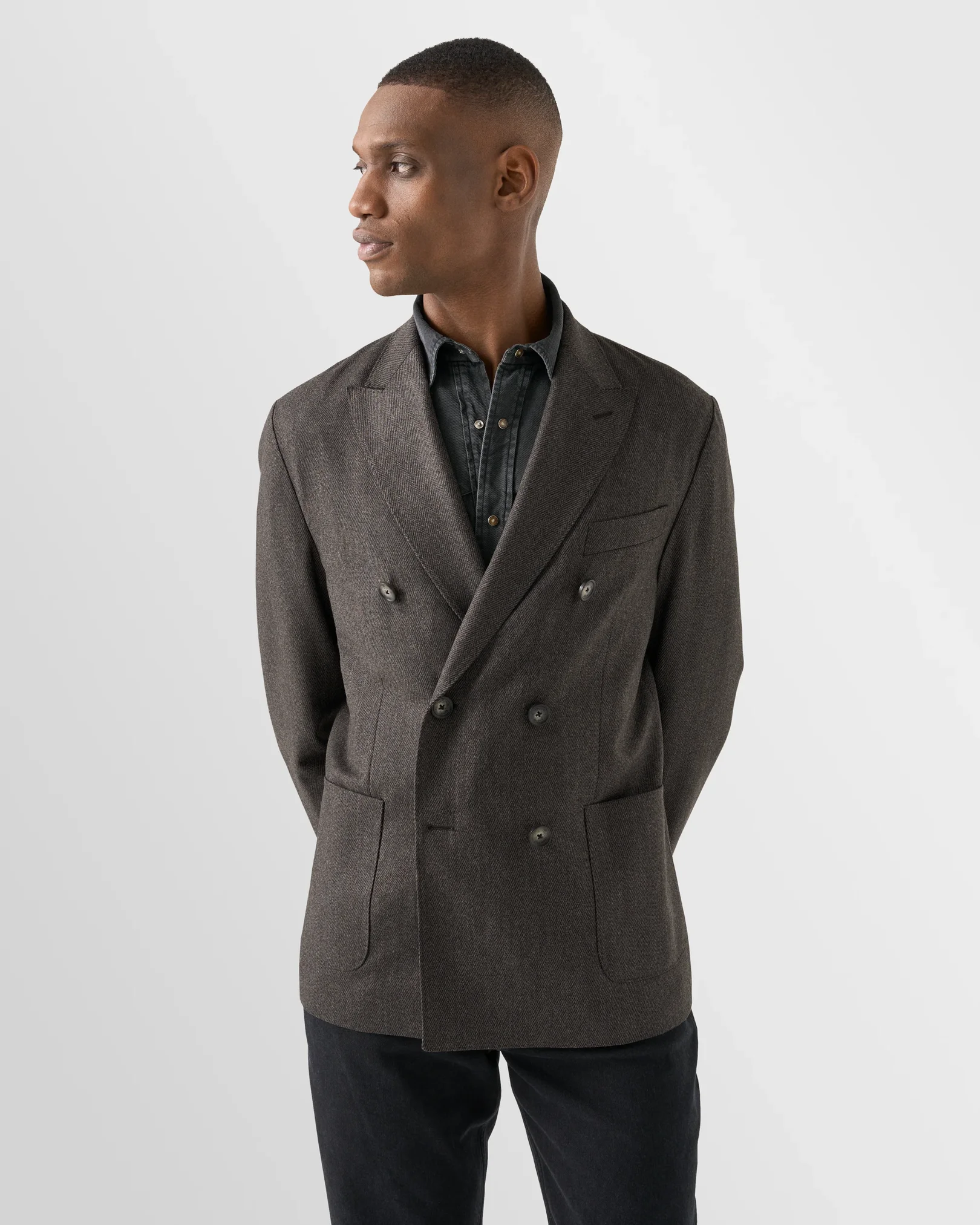 Eton - brown double breasted soft jacket