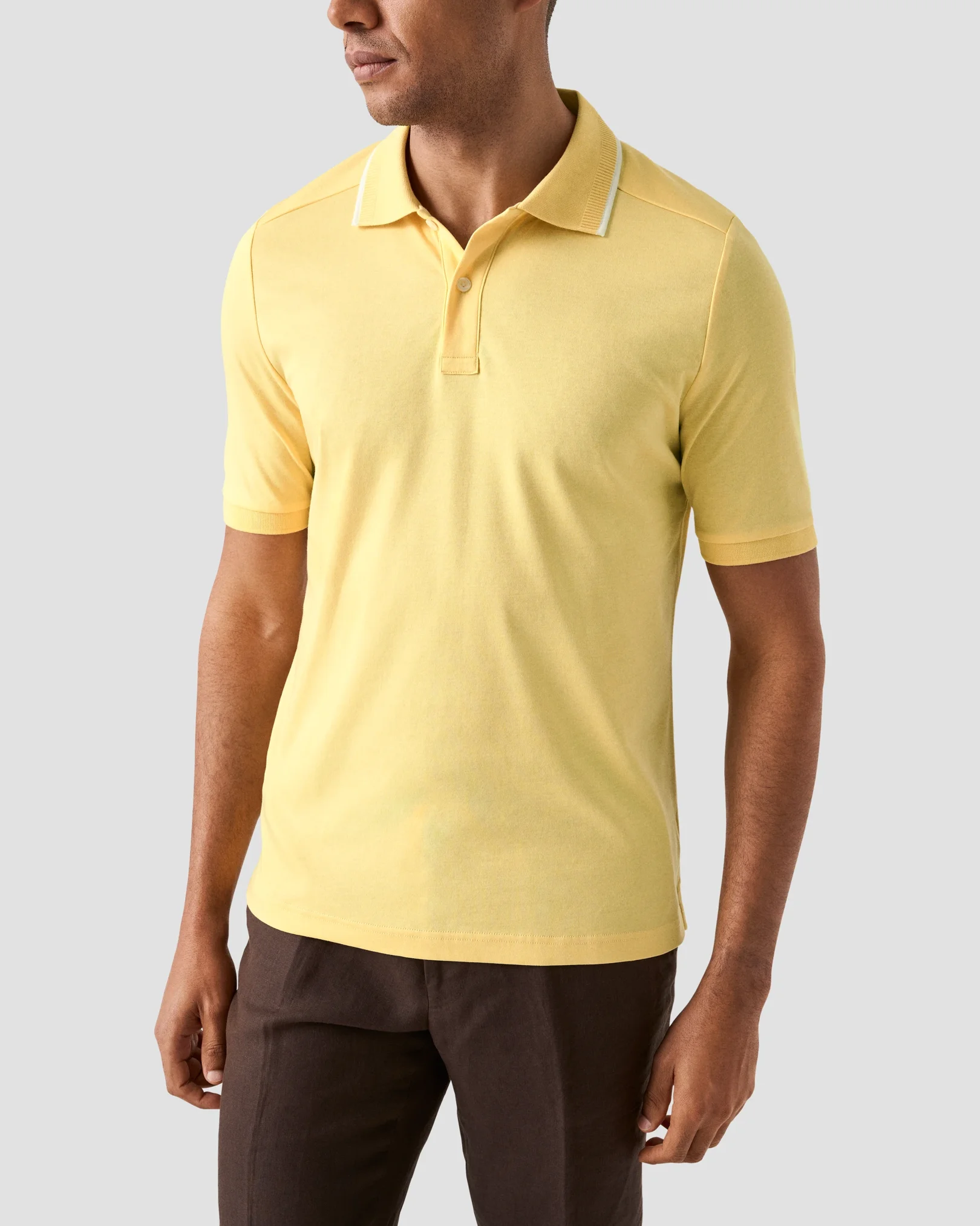 Eton - yellow cotton interlock polo shirt