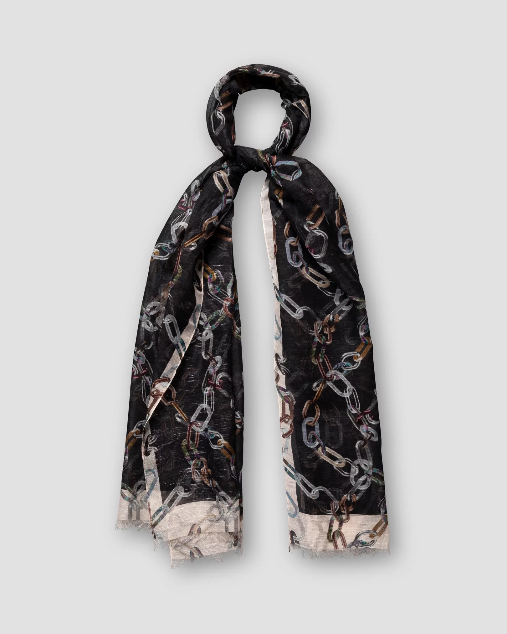 Eton - black chains print cotton linen scarf