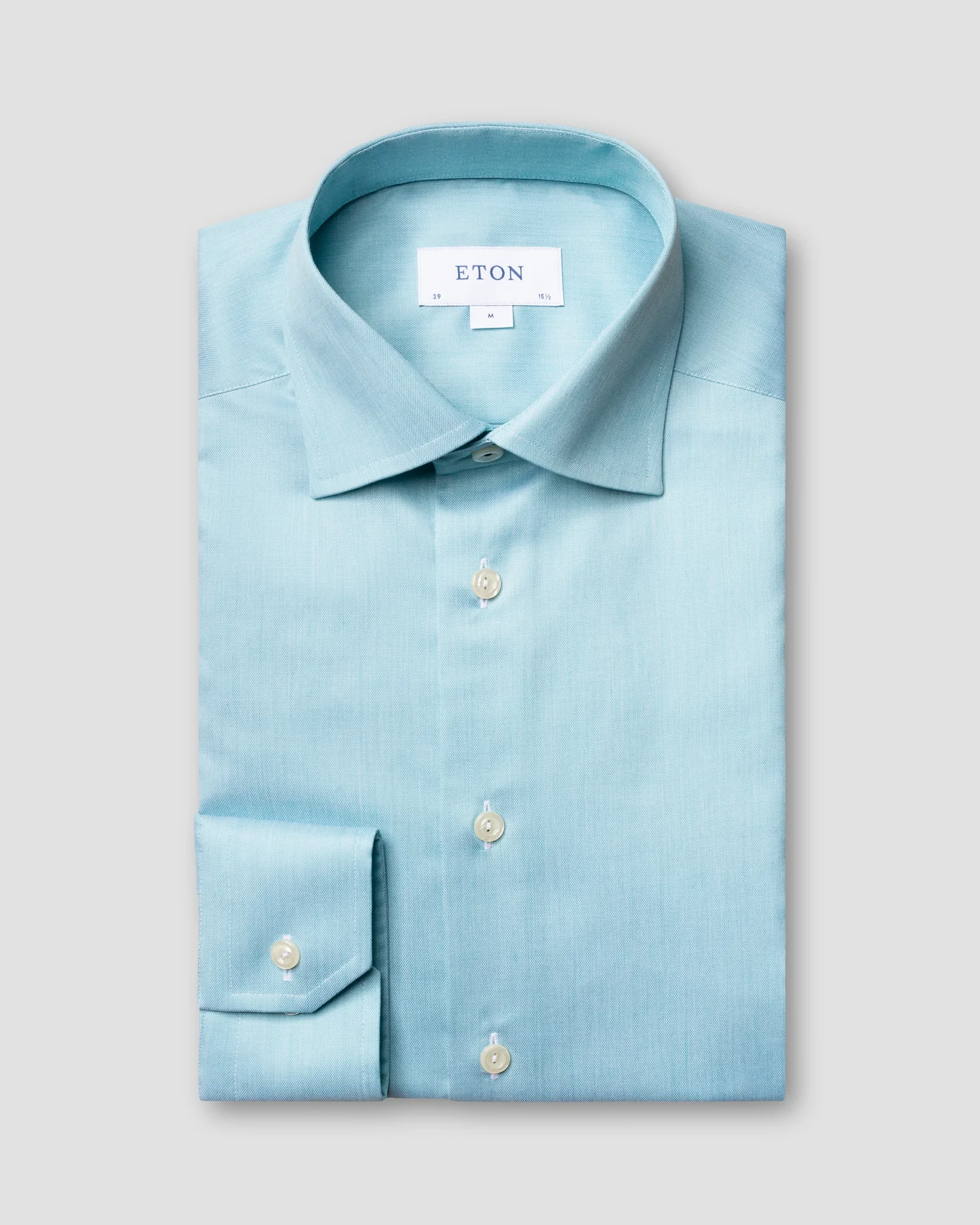 Eton - turquoise twill shirt navy piping