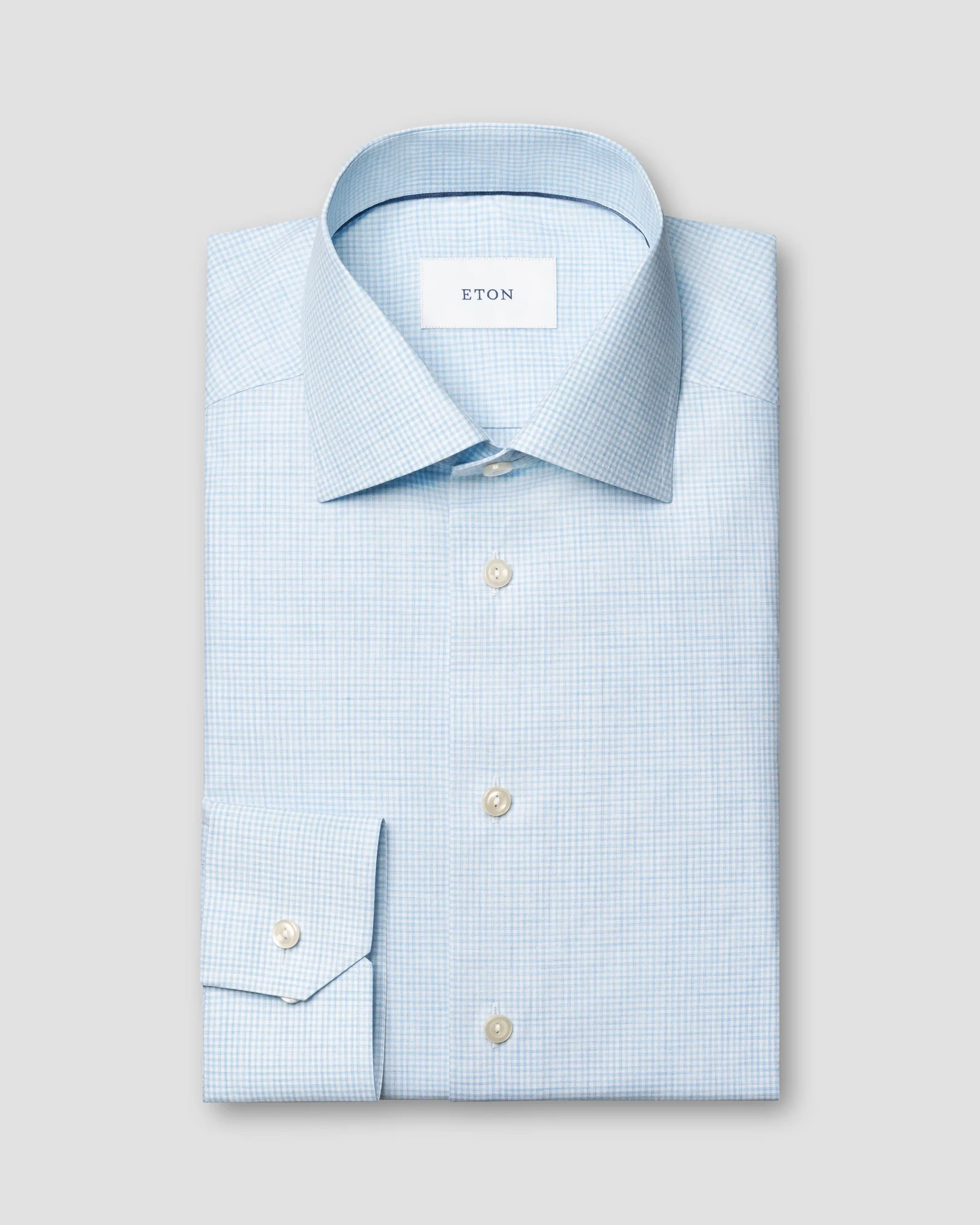 Eton - light blue check fine twill shirt 253