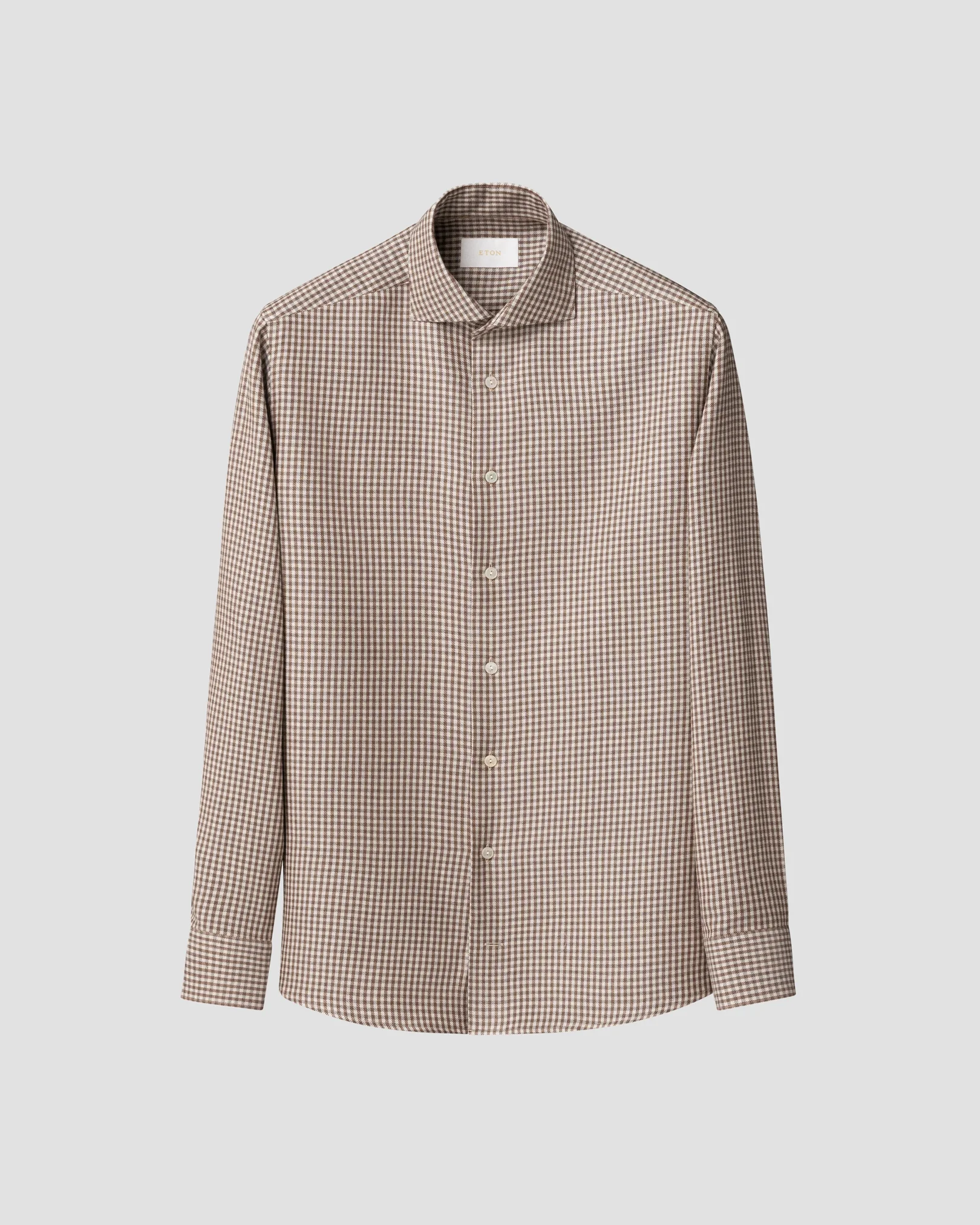 Eton - dark brown check cotton silk cashmere shirt