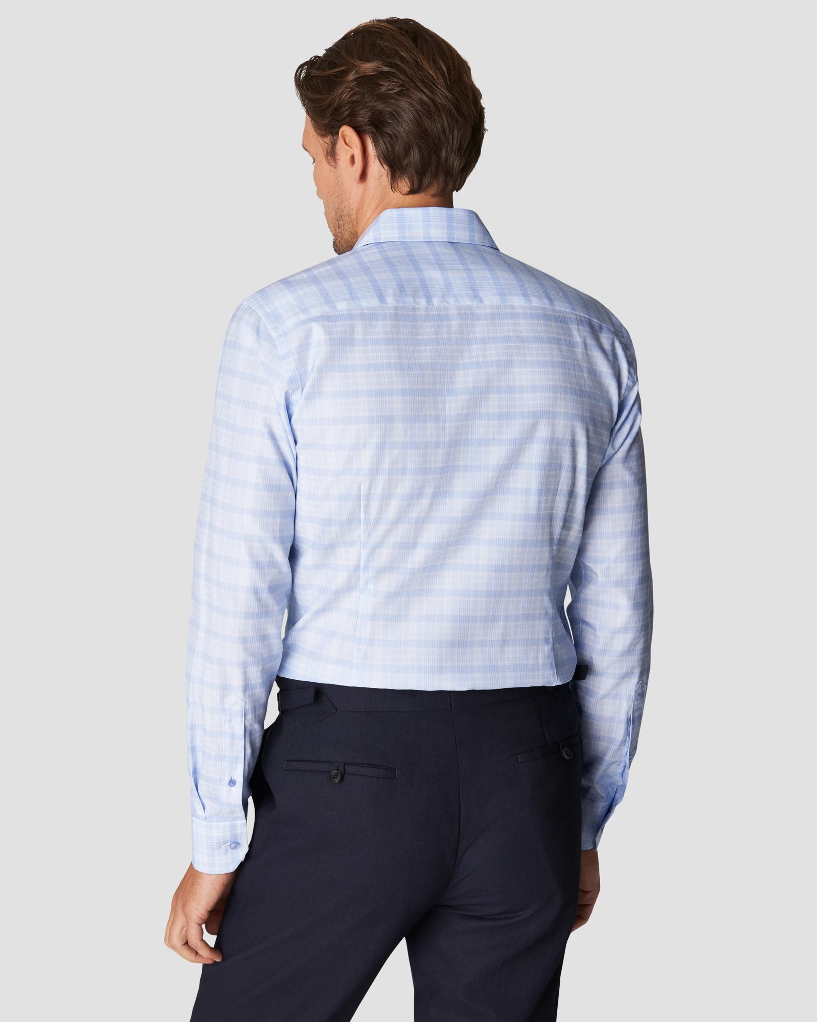 Eton - light blue checked signature twill