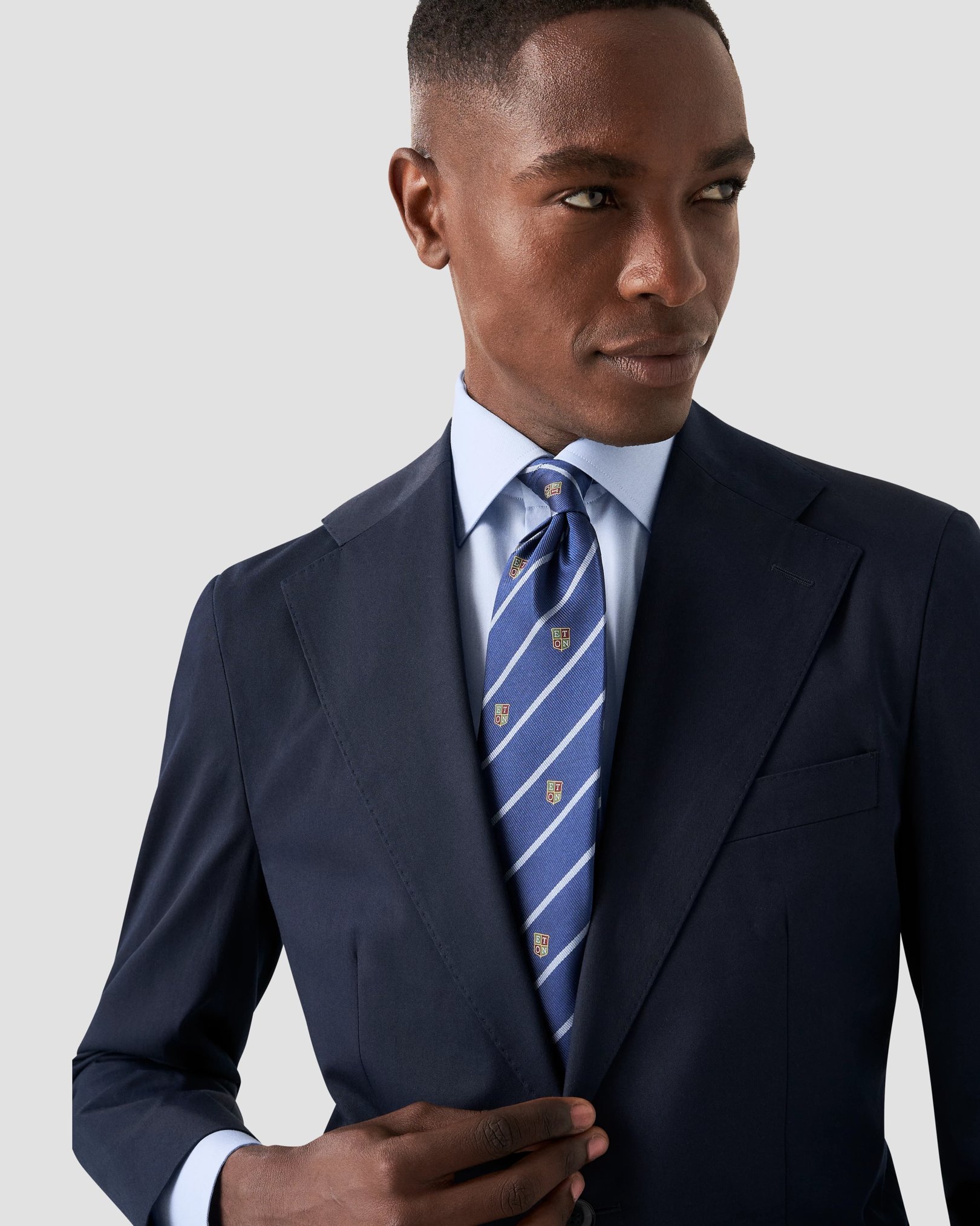 Eton - light blue signature twill contast buttons