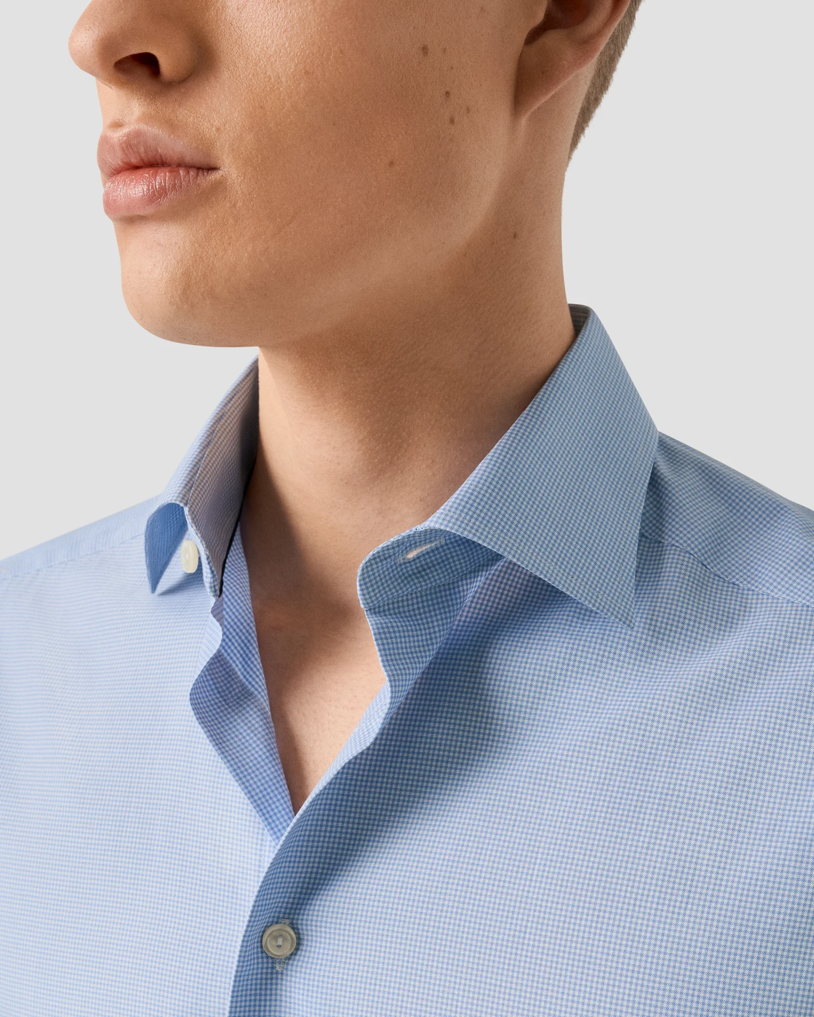 Eton - light blue fine check signature twill shirt