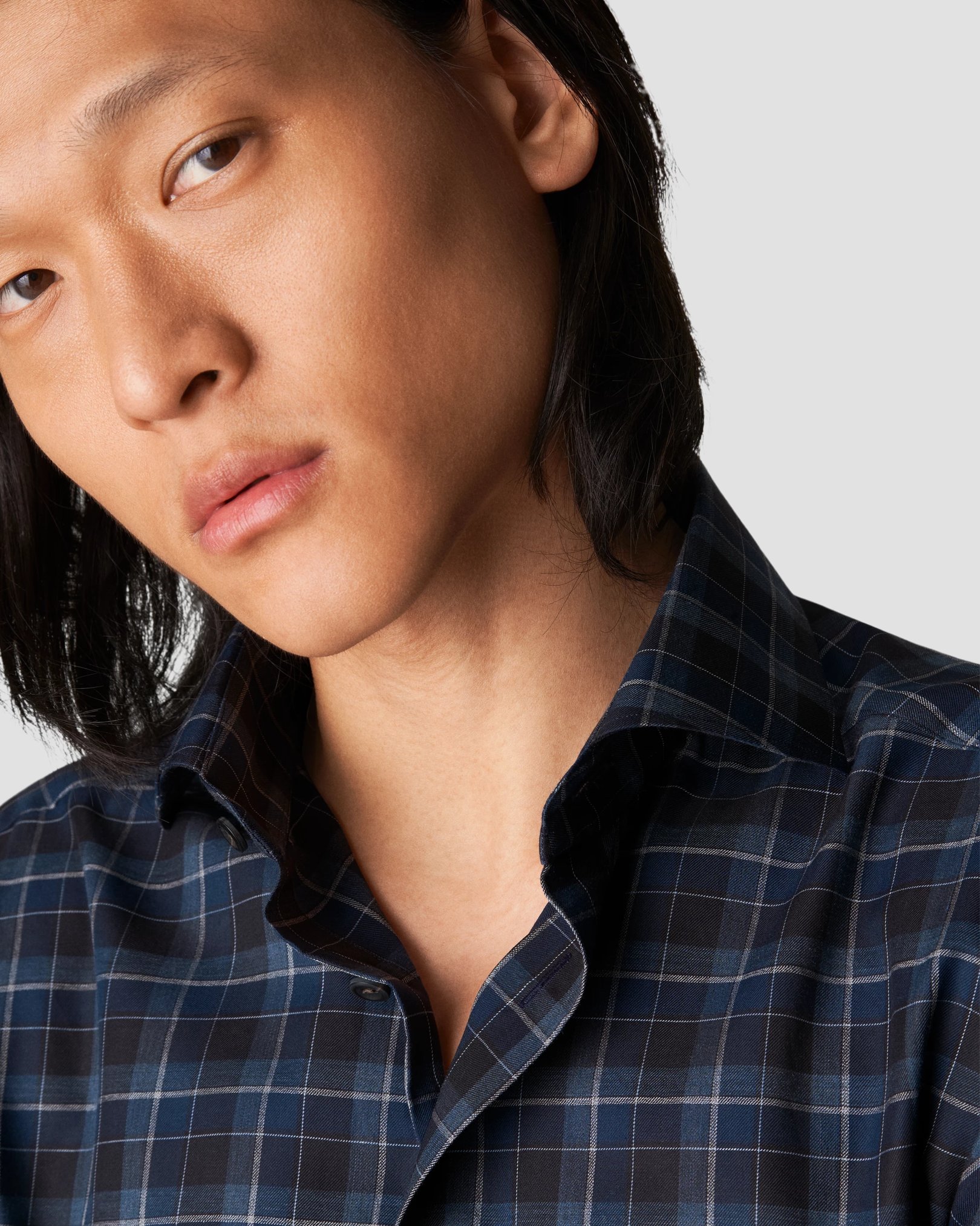 Eton - navy blue flannel shirt wide spread