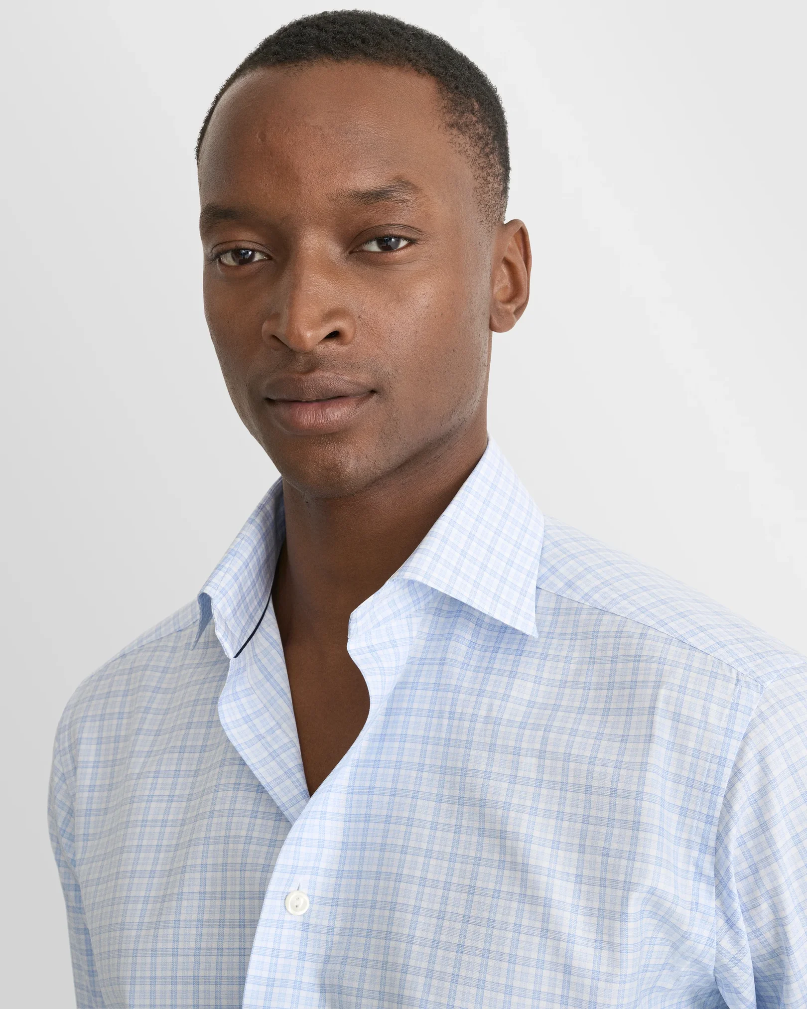 Eton - light blue checked fine twill shirt cut away 268