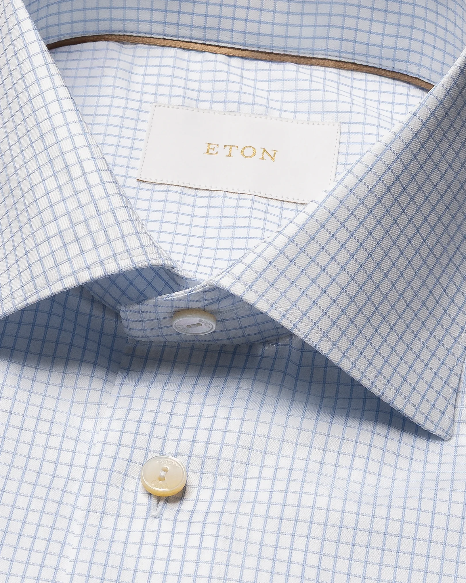 Eton - light blue checked supima shirt cut away single contemporary